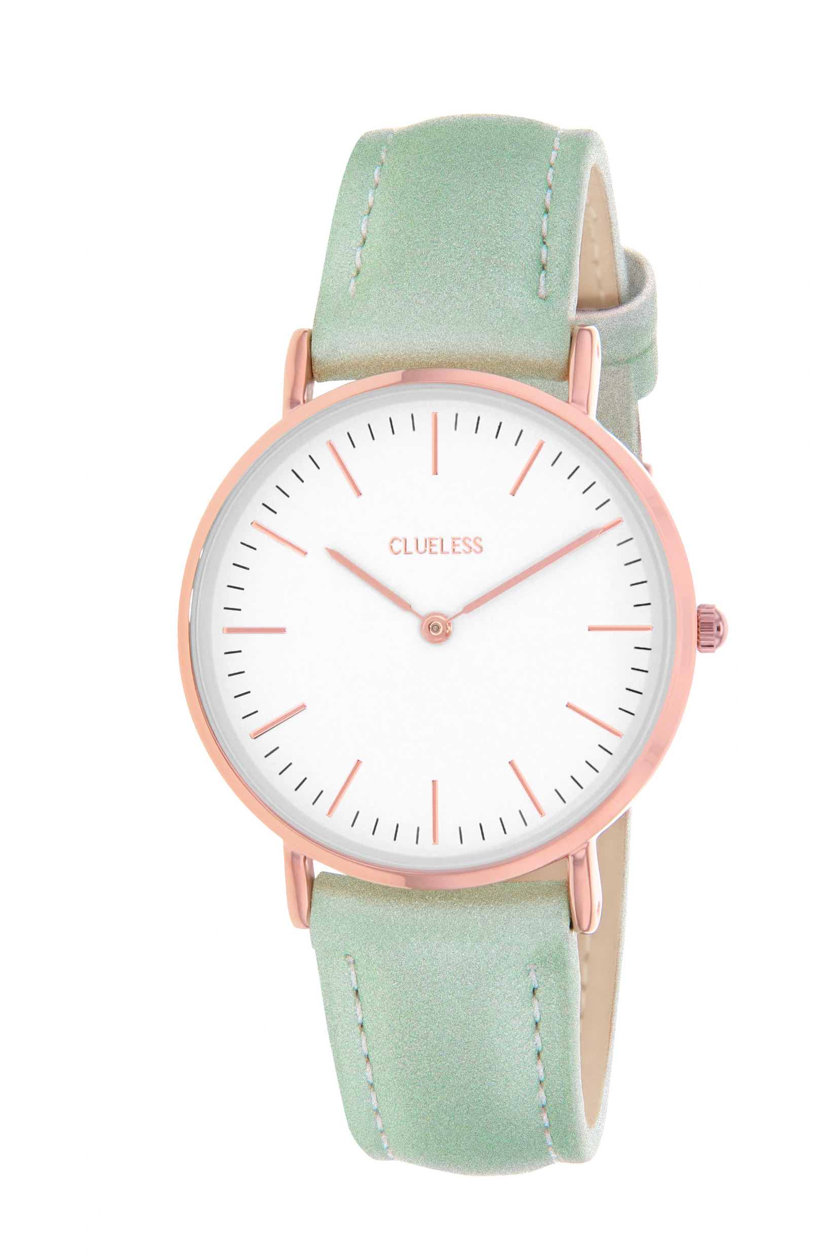 clueless montre femme bracelet irié or rose BCL10072-802 | Bracelet vert clair - Boitier or rose - Cadran blanc