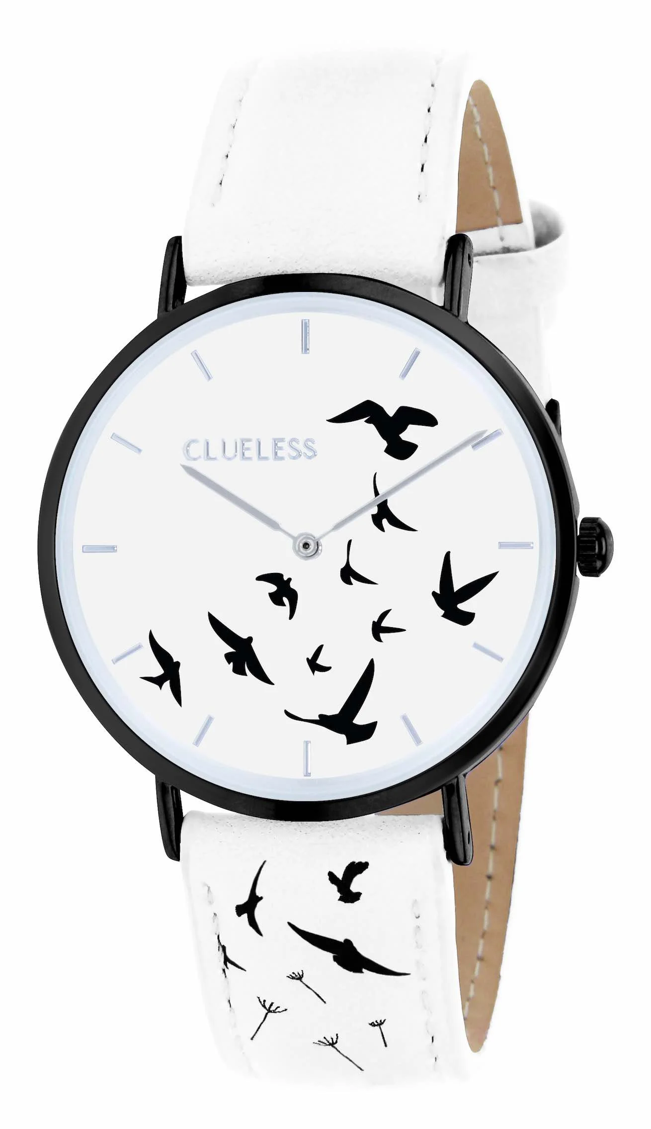 Clueless montre femme oiseaux BCL10062-004 | Bracelet blanc - Boitier noir - Cadran blanc