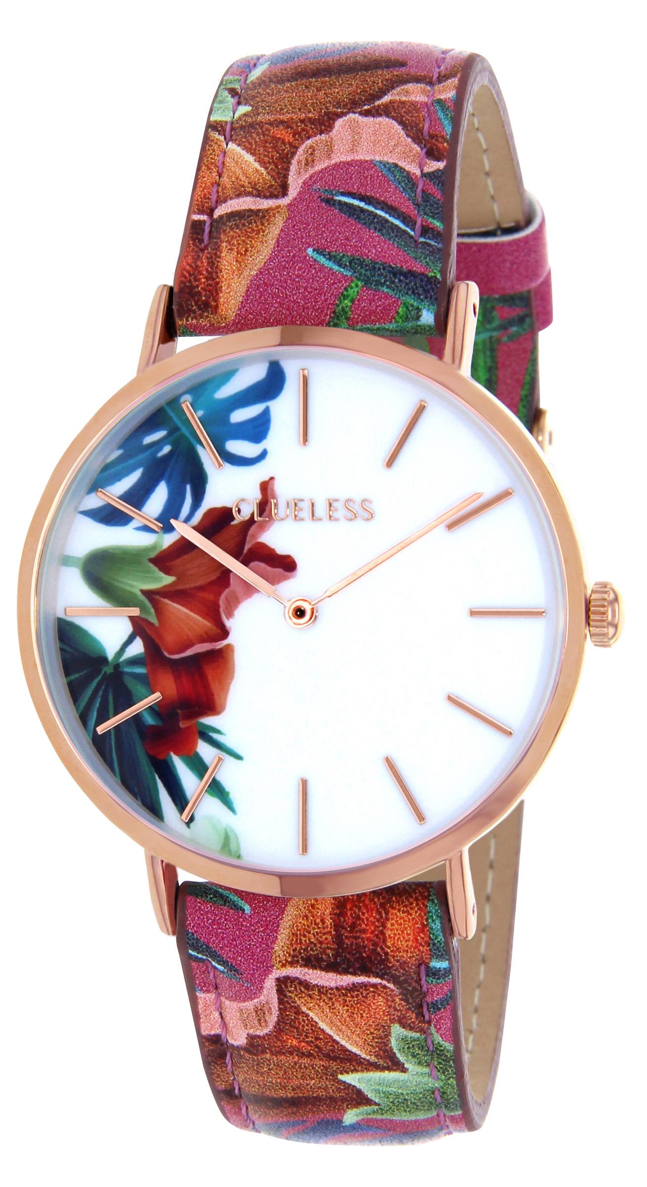 clueless montre femme bcl10031-003 | Bracelet multicolor rouge - Boitier or rose - Cadran blanc avec fleur - 1