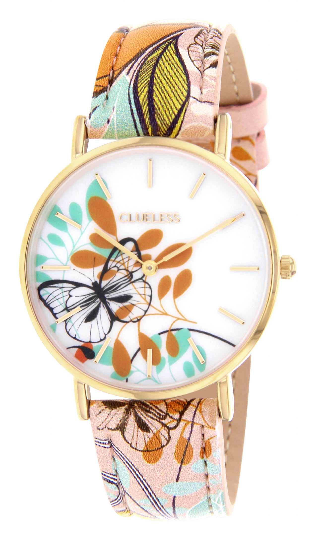 montre clueless femme BCL10031-023 | Bracelet rose clair - Boitier doré - Cadran blanc papillon