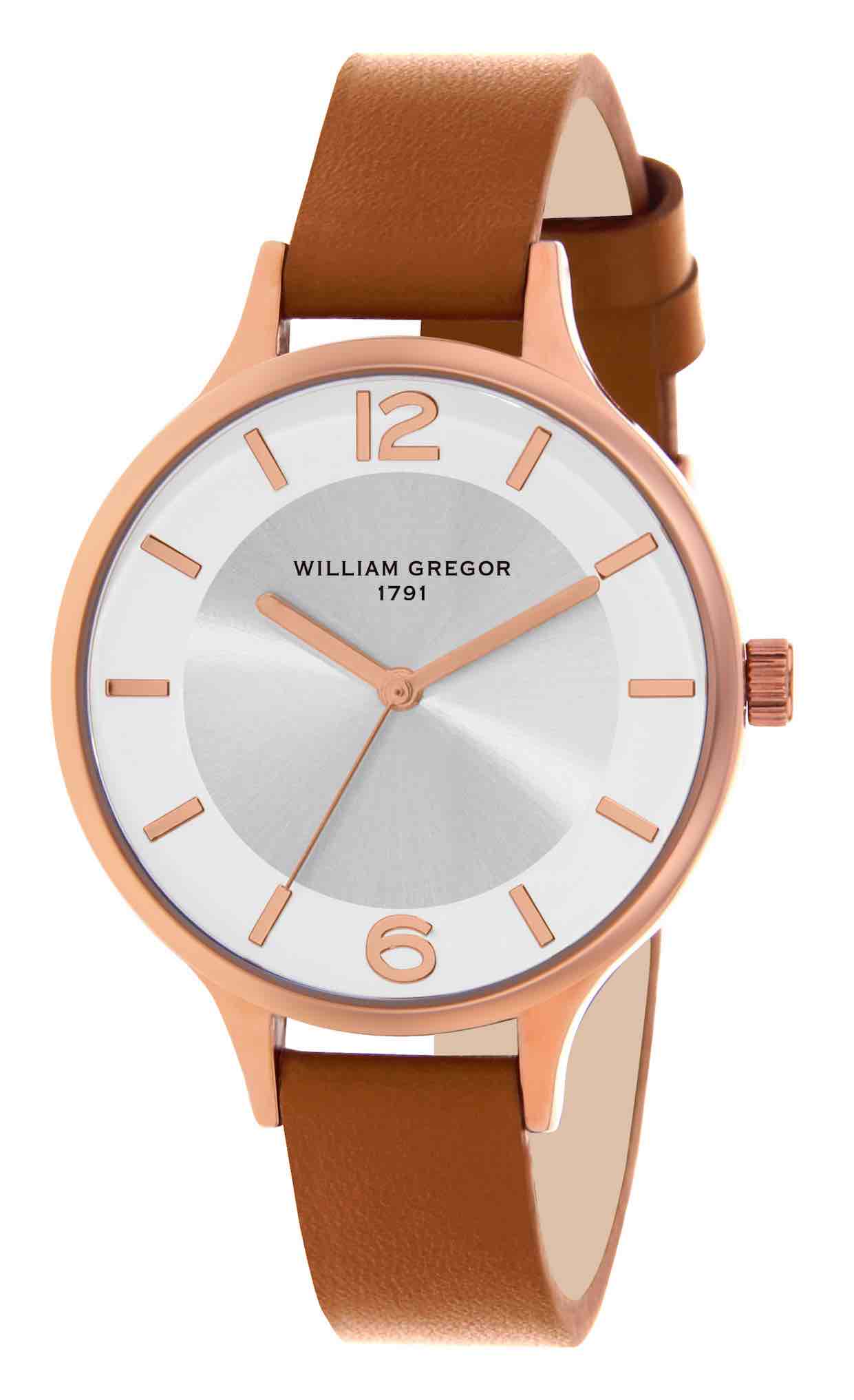 BWG0000-307 | Bracelet marron clair - Boitier or rose - Cadran argent