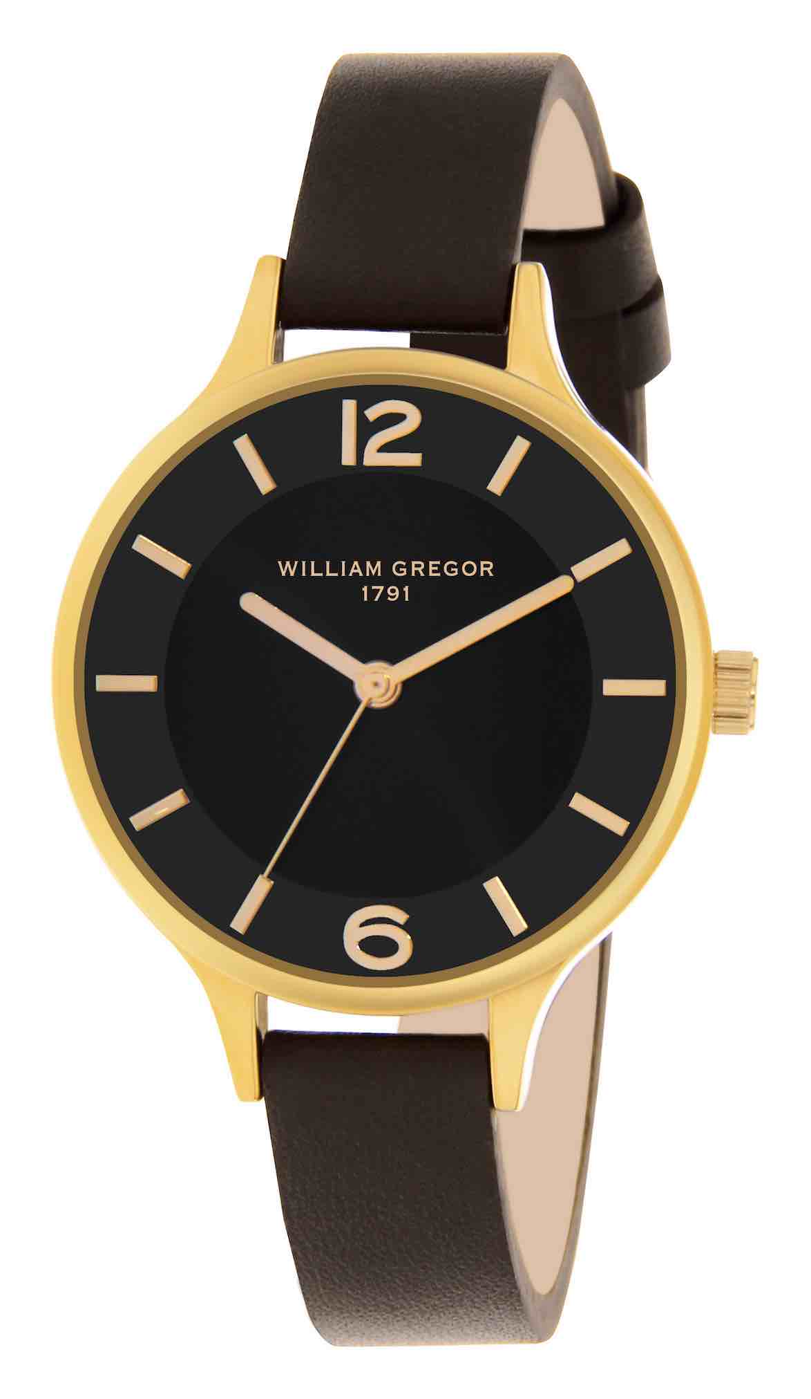 BWG0000-017 | Bracelet marron - Boitier doré - Cadran noir