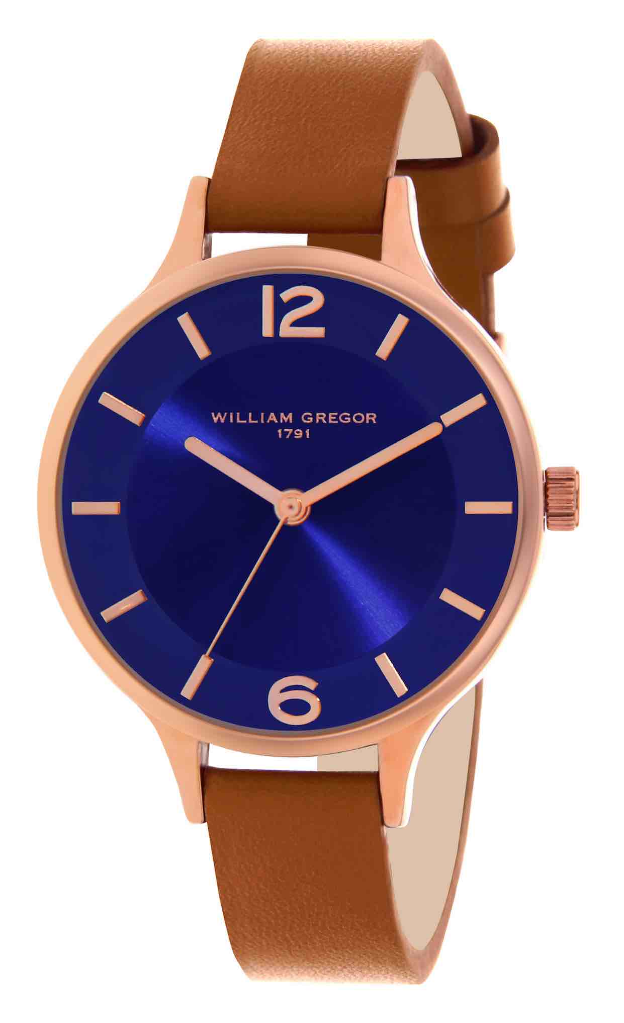 BWG0000-307 | Bracelet marron clair - Boitier or rose - Cadran bleu