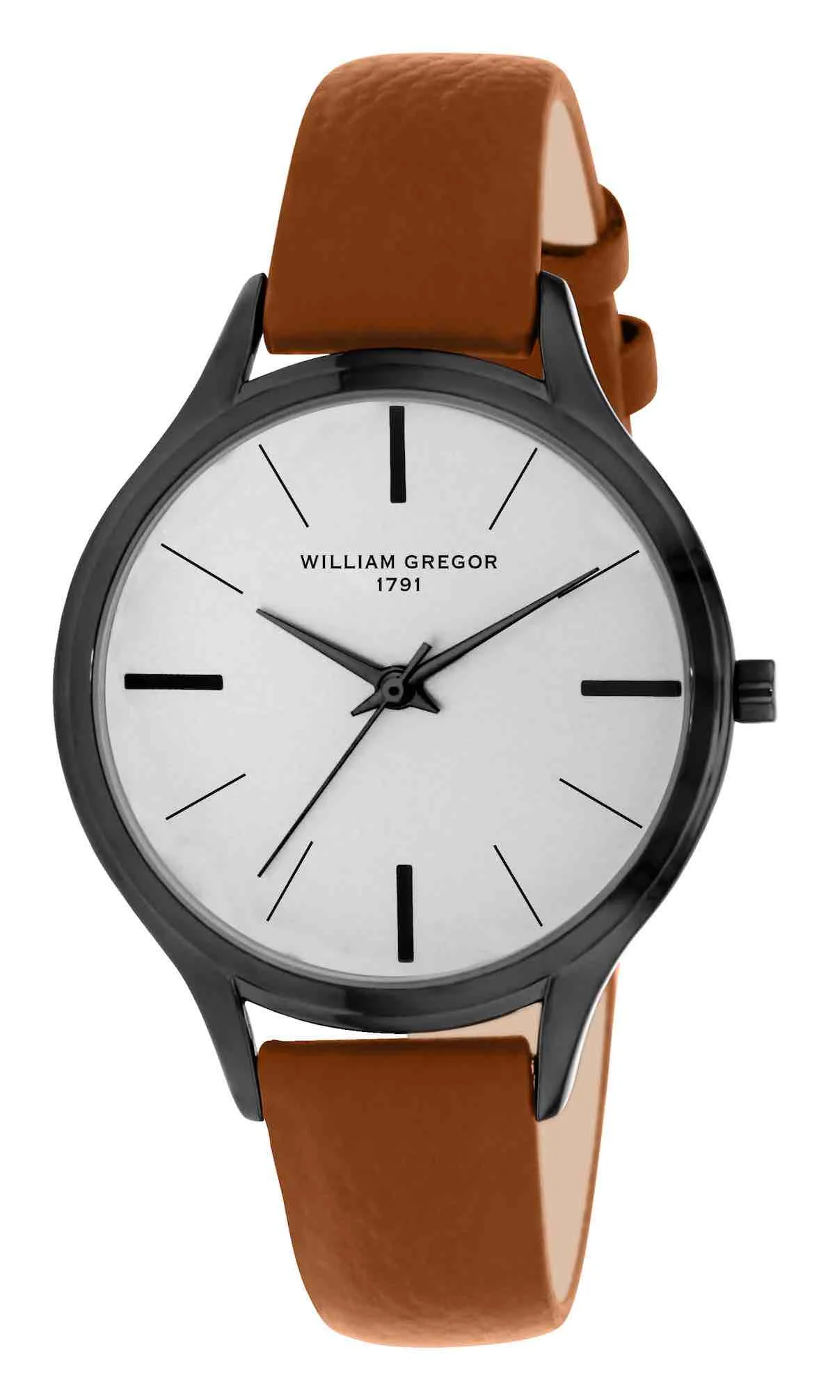 BWG0000-012 | Bracelet marron claire - Boitier gris metallique - Cadran argent blanc