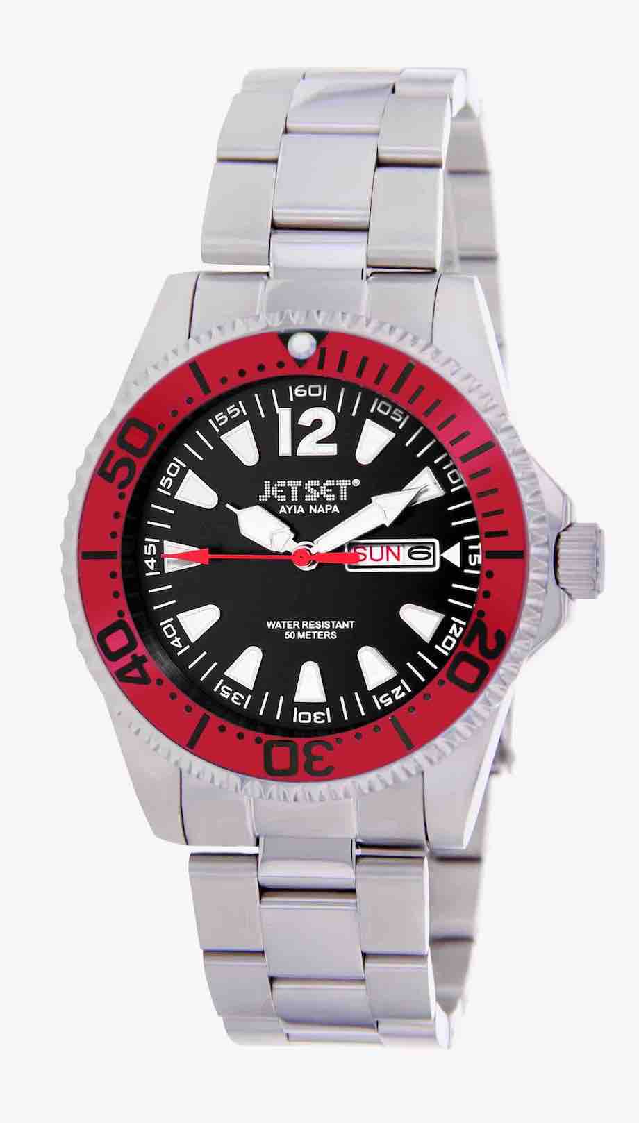 Jetset-montre-homme-metal-J7591-209 | Bracelet metal - Boitier rouge - Cadran noir