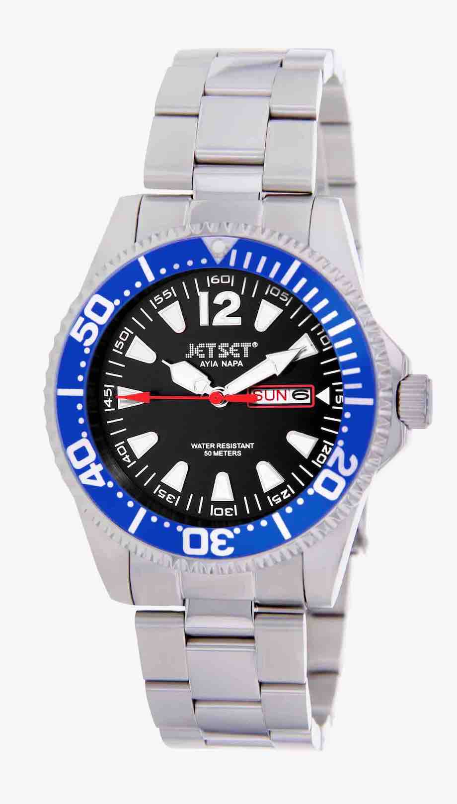 Jetset-montre-homme-metal-J7591-208 | Bracelet metal - Boitier bleu - Cadran noir