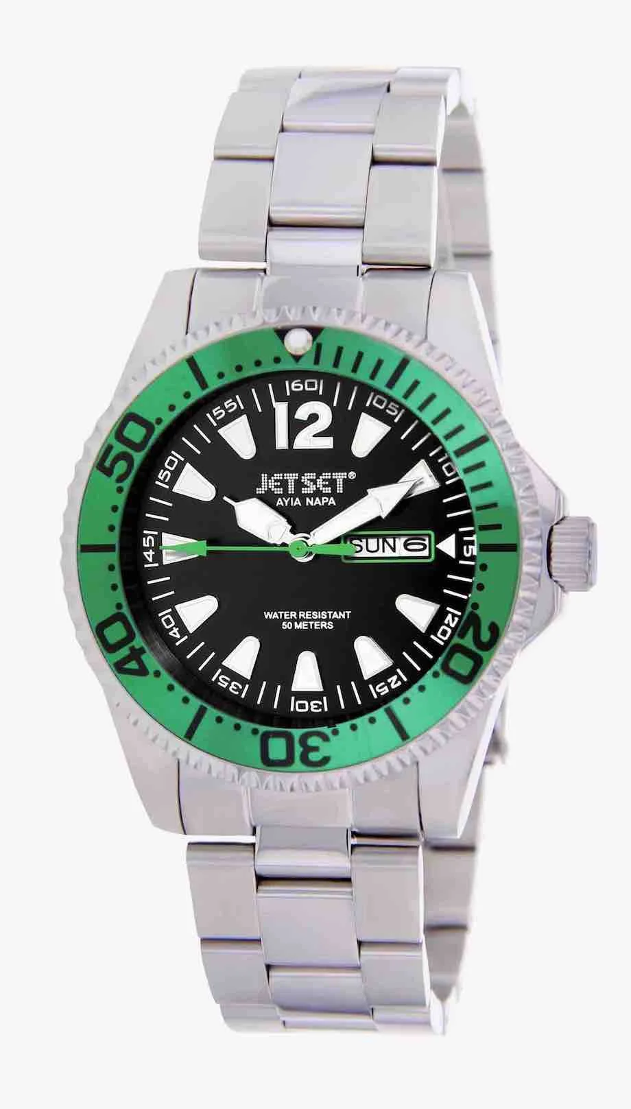 Jetset-montre-homme-metal-J7591-207 | Bracelet metal - Boitier vert - Cadran noir