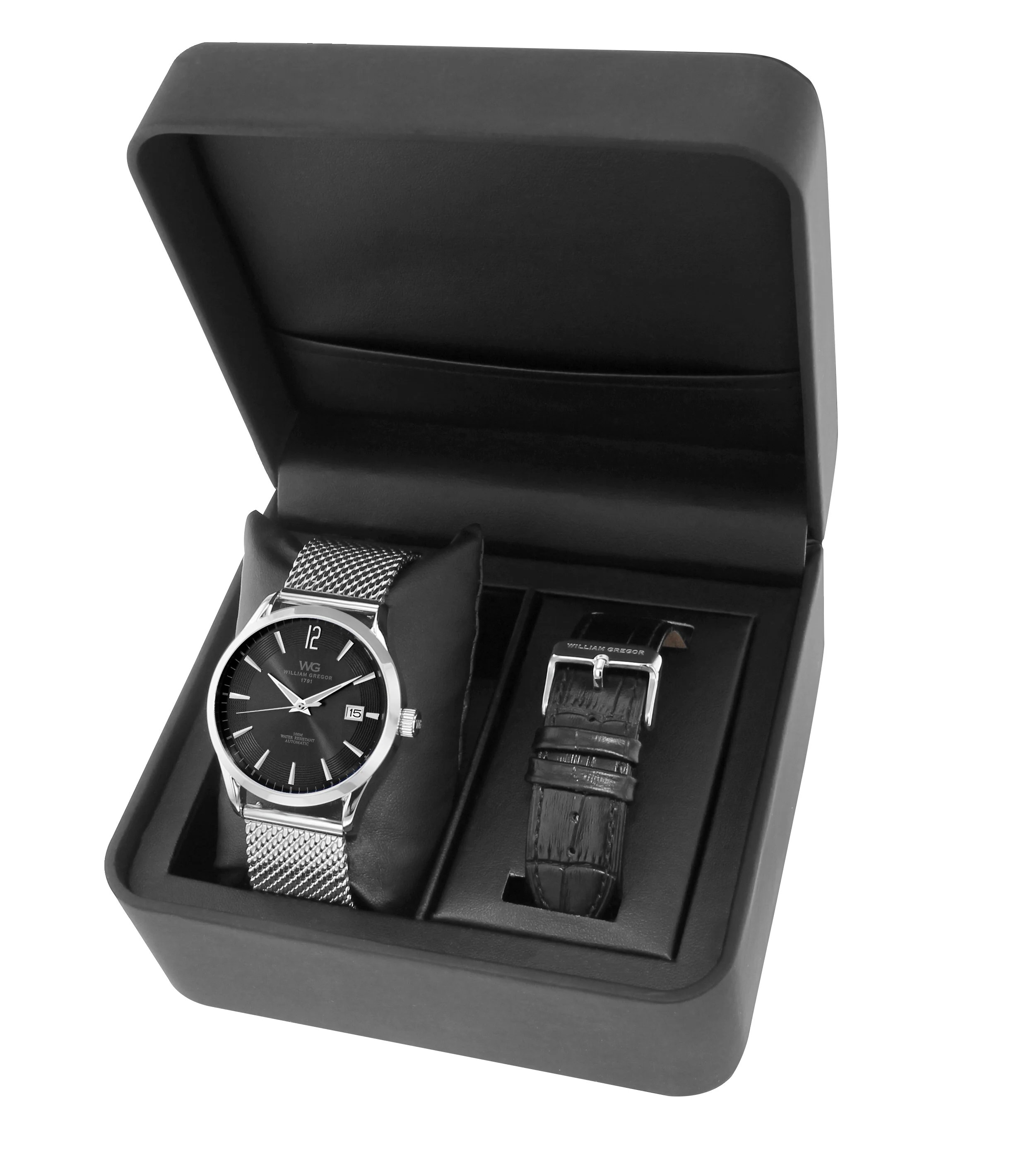 Copy of bk0001 | Bracelet: Argent et noir - Boitier: Argent - Cadran: Noir