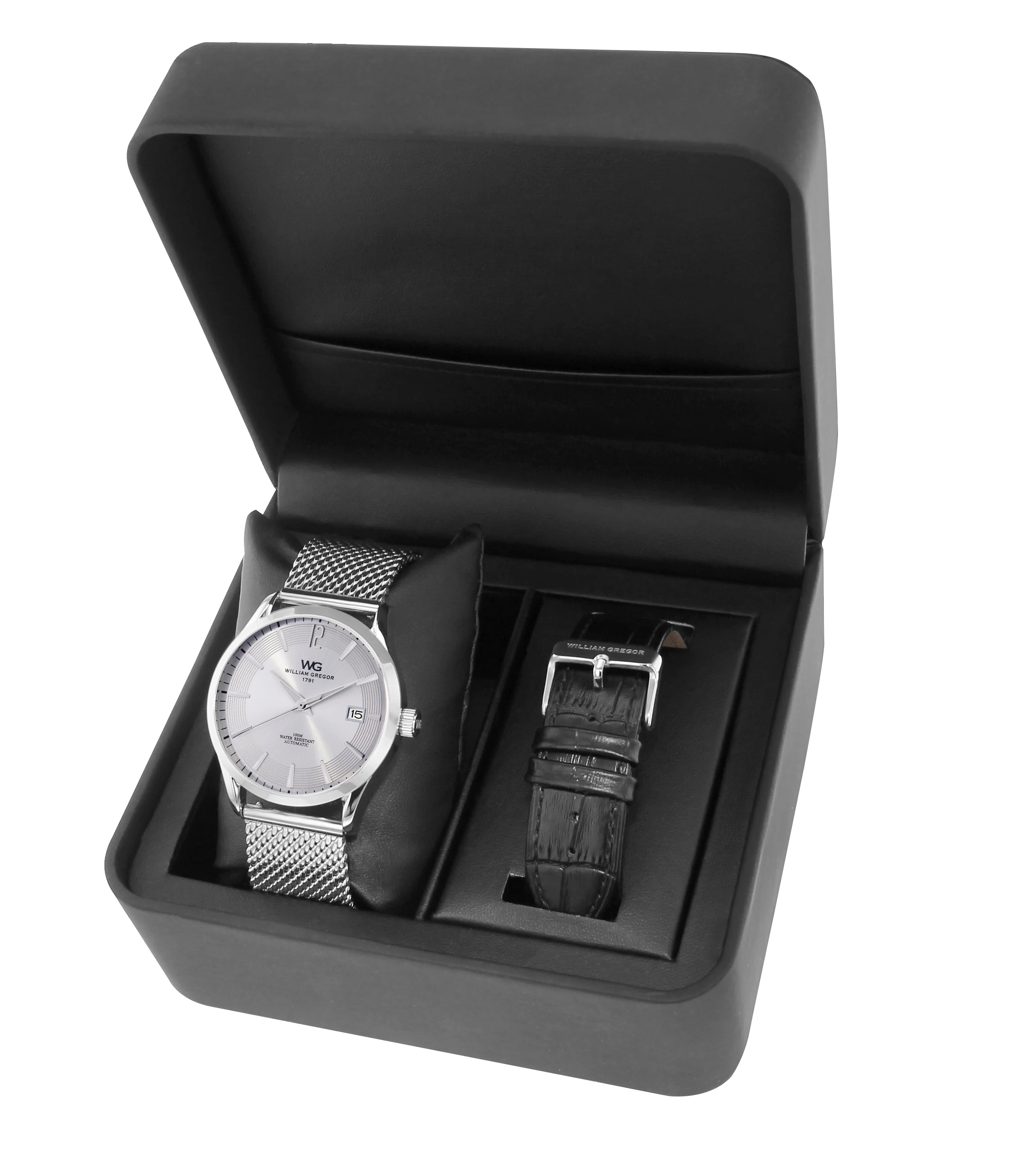 Copy of bk0001 | Bracelet: Argent et noir - Boitier: Argent - Cadran: Blanc