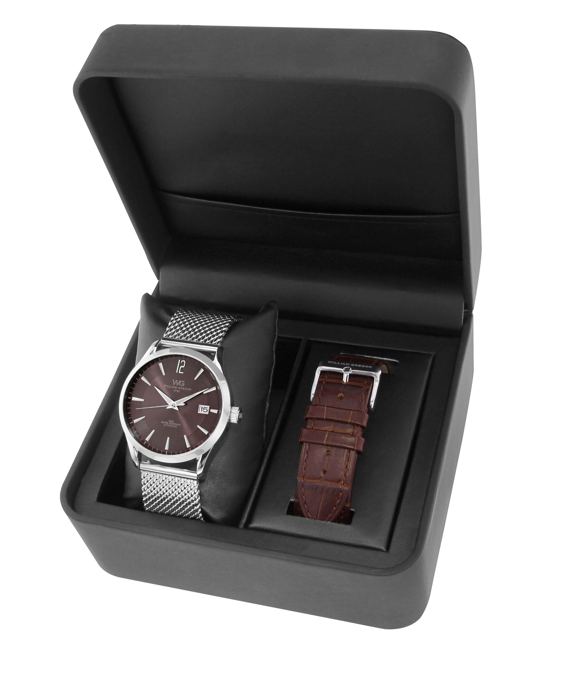 bk0001 | Bracelet: Argent et marron - Boitier: Argent - Cadran: Marron