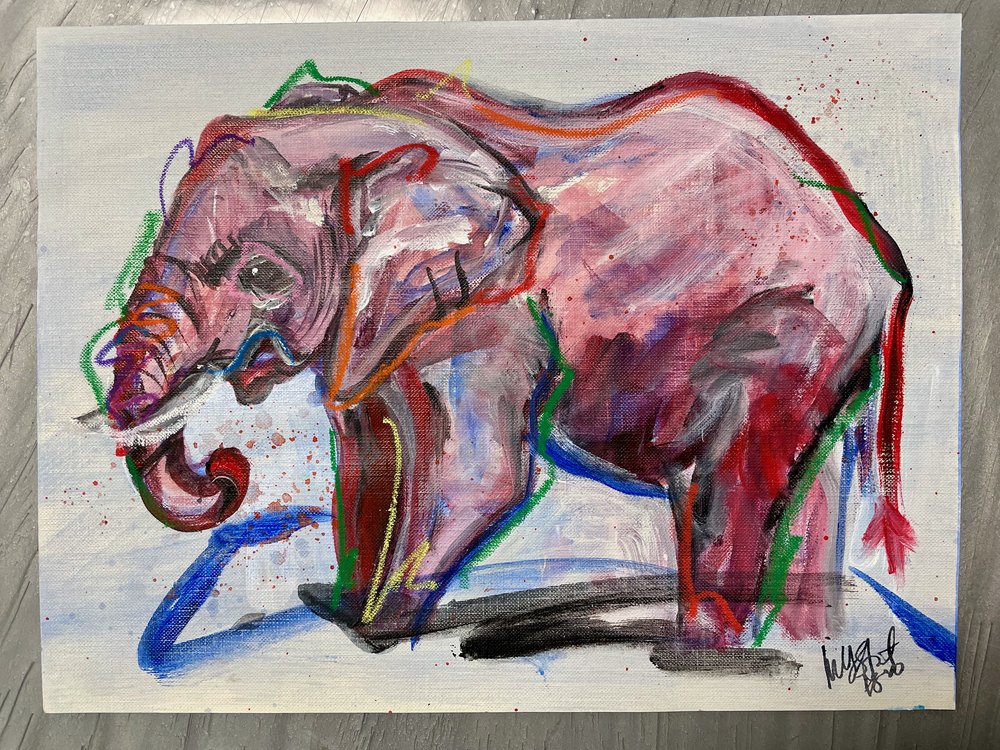 Elephant in Red 12 x 9"