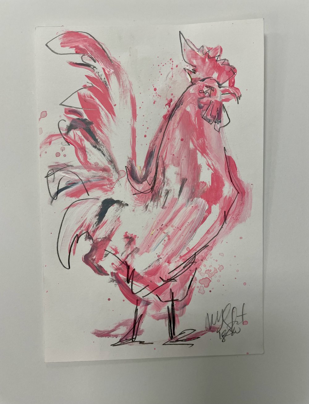 Pink Rooster 8.5 x 6"