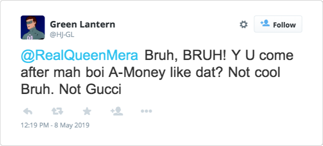 Green Lantern’s reply via Twitter