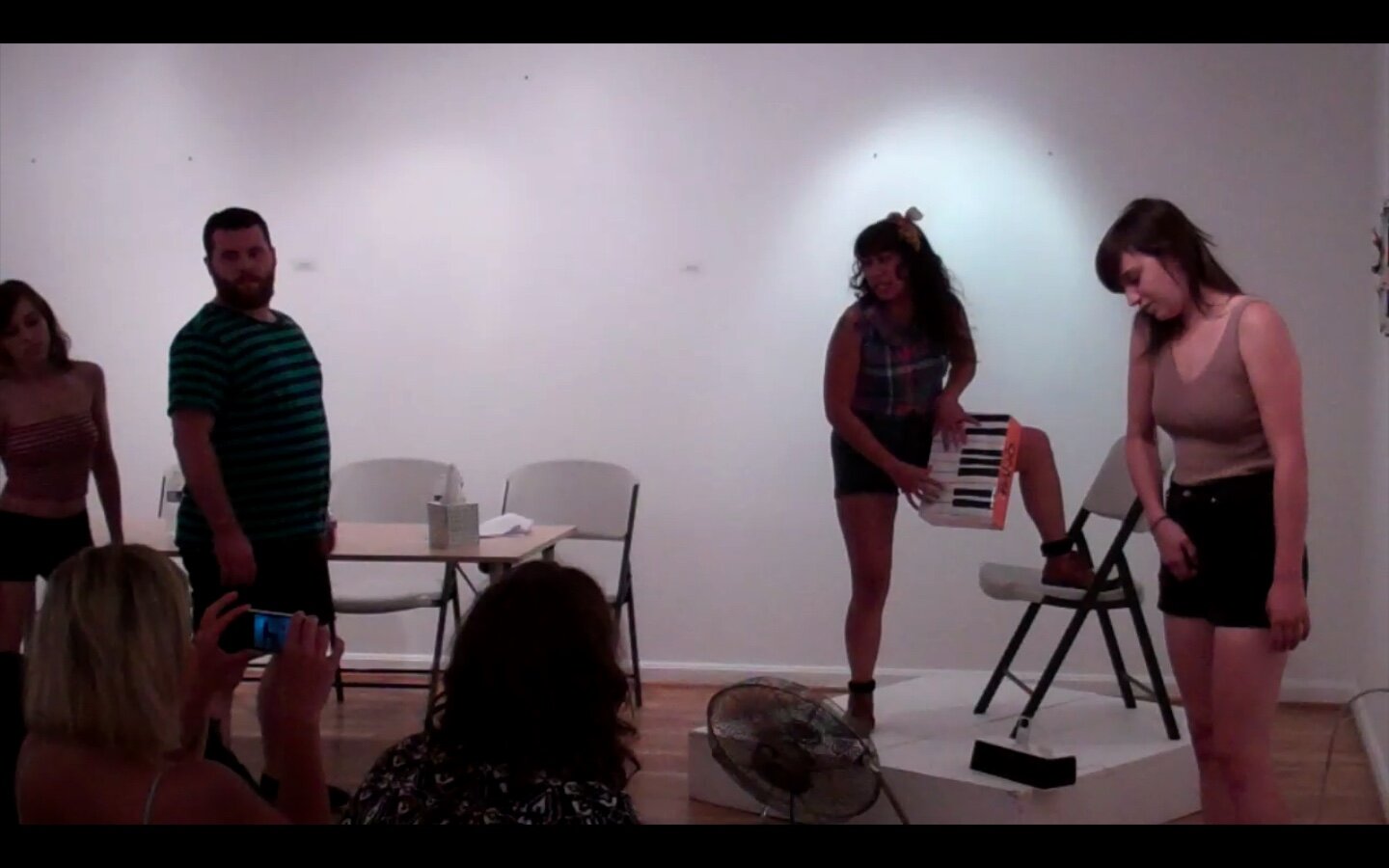 A rapid succession of short “performances” followed by several versions of a Q & A with the audience. The extreme vacillation between "performance", Q&A, and other questionable occurrences causes a convolution between the act of perform