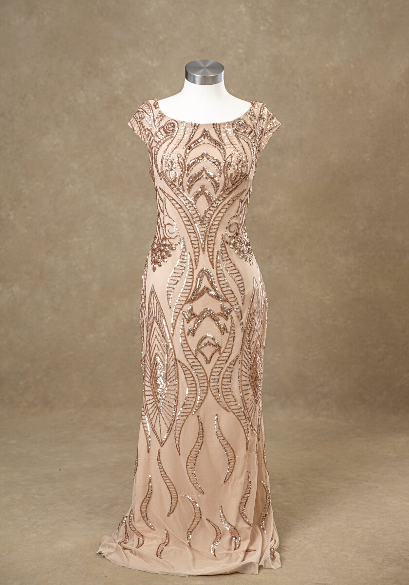 A08 - Beige Beaded Gown, Size XL