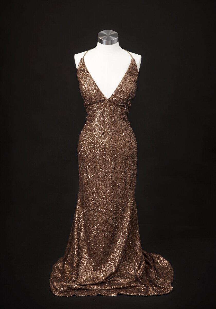 A10 - Rusty Gold Beaded Gown, Size US14