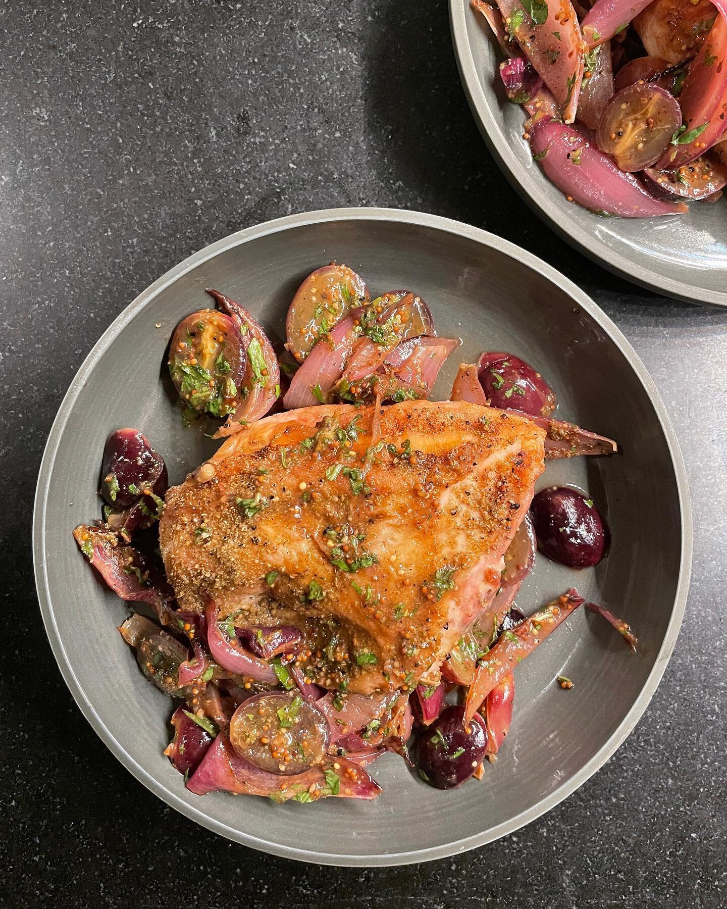 We&rsquo;re normally not huge fans of chicken breast meat but this recipe looked too tasty to pass up. Coated in ground fennel, roasted with red onions, and finished off with saut&eacute;ed grapes and tarragon, this may definitely become a new favori