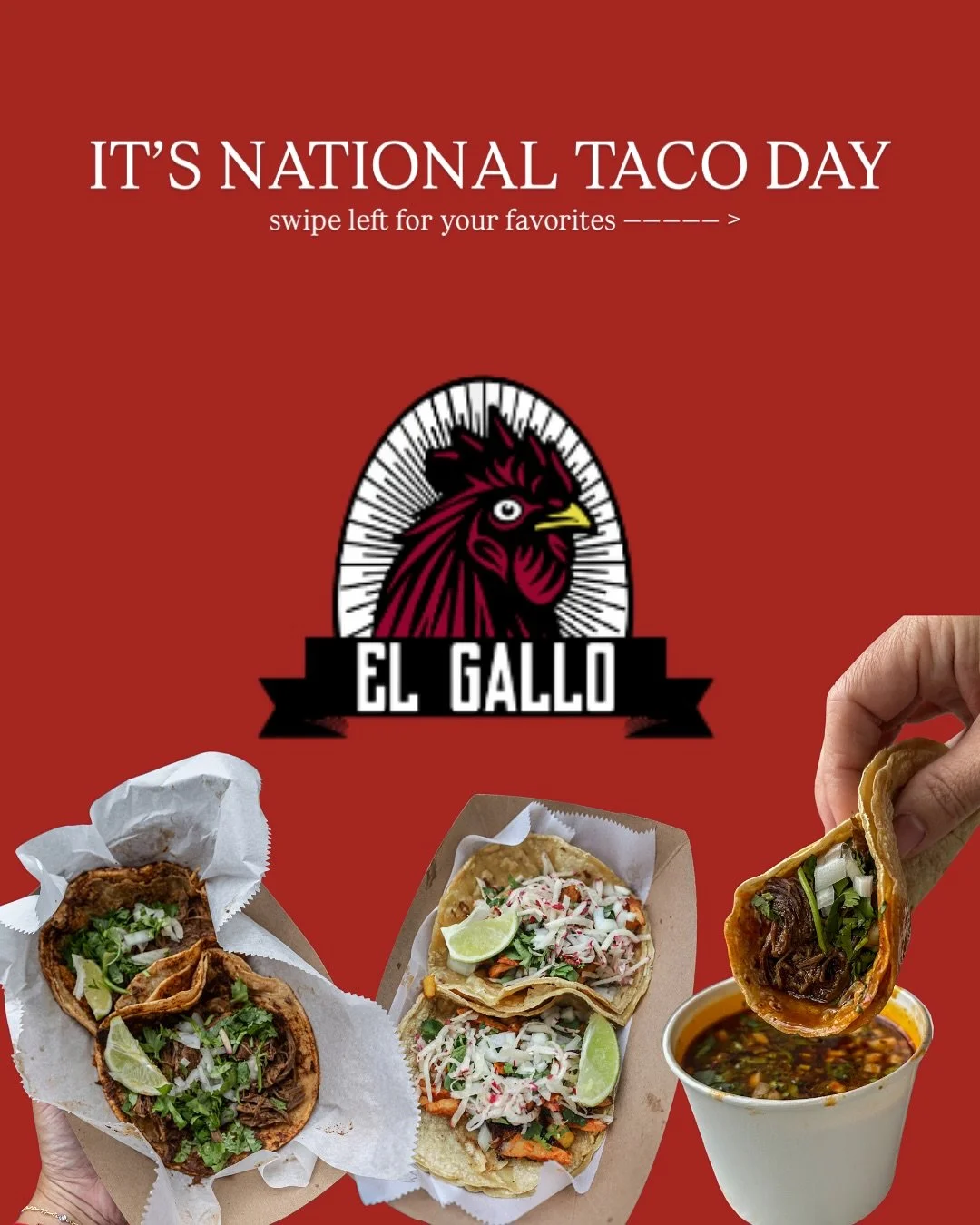 It&rsquo;s national taco day! The first Tuesday in October is national taco day and we are here to celebrate 🌮🎊

We Love Taco Day&mdash;Especially on a Tuesday!
we will be having a special in-store for $2 tacos (plus tax) &ndash; dine-in only! Come
