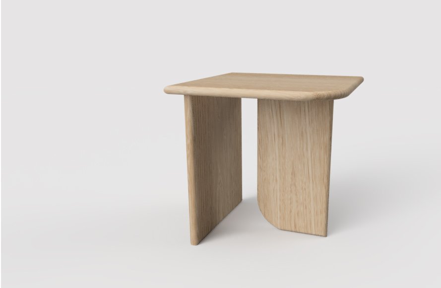 This is the 3D rendered concept for the "TJ" side table. We like to get a good idea of a product in 3D to work out proportions, but you can't beat a real mockup! (below)