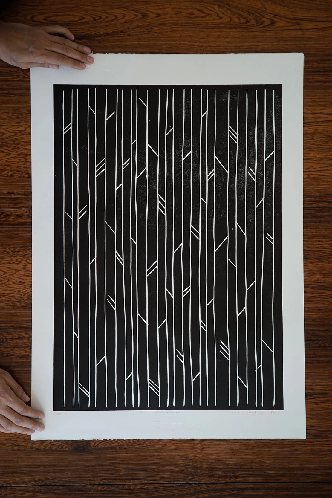 Linocut handmade artprint - In between - 50x70 cm