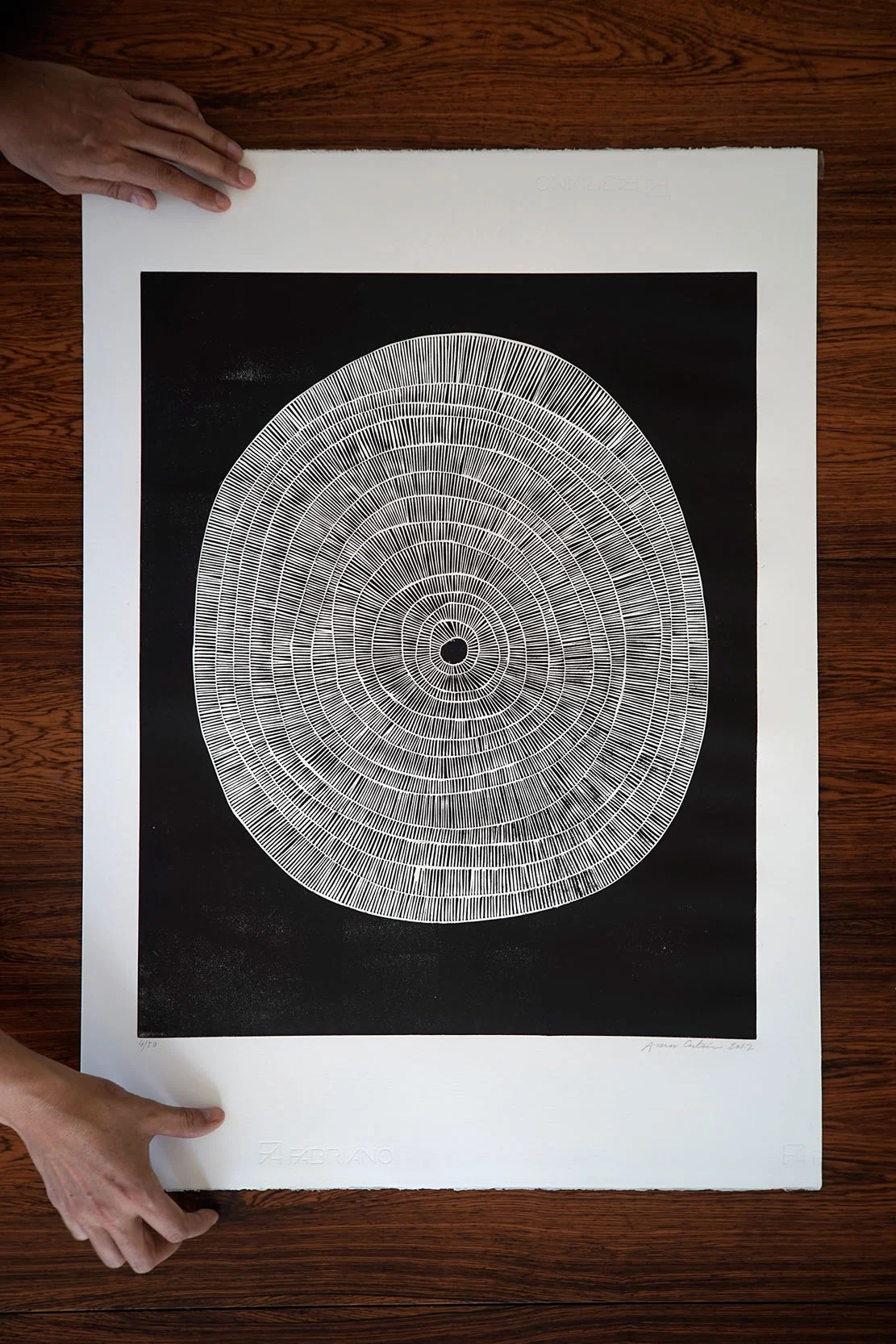 Linocut handmade artprint - Beyond the middle - 50x70 cm