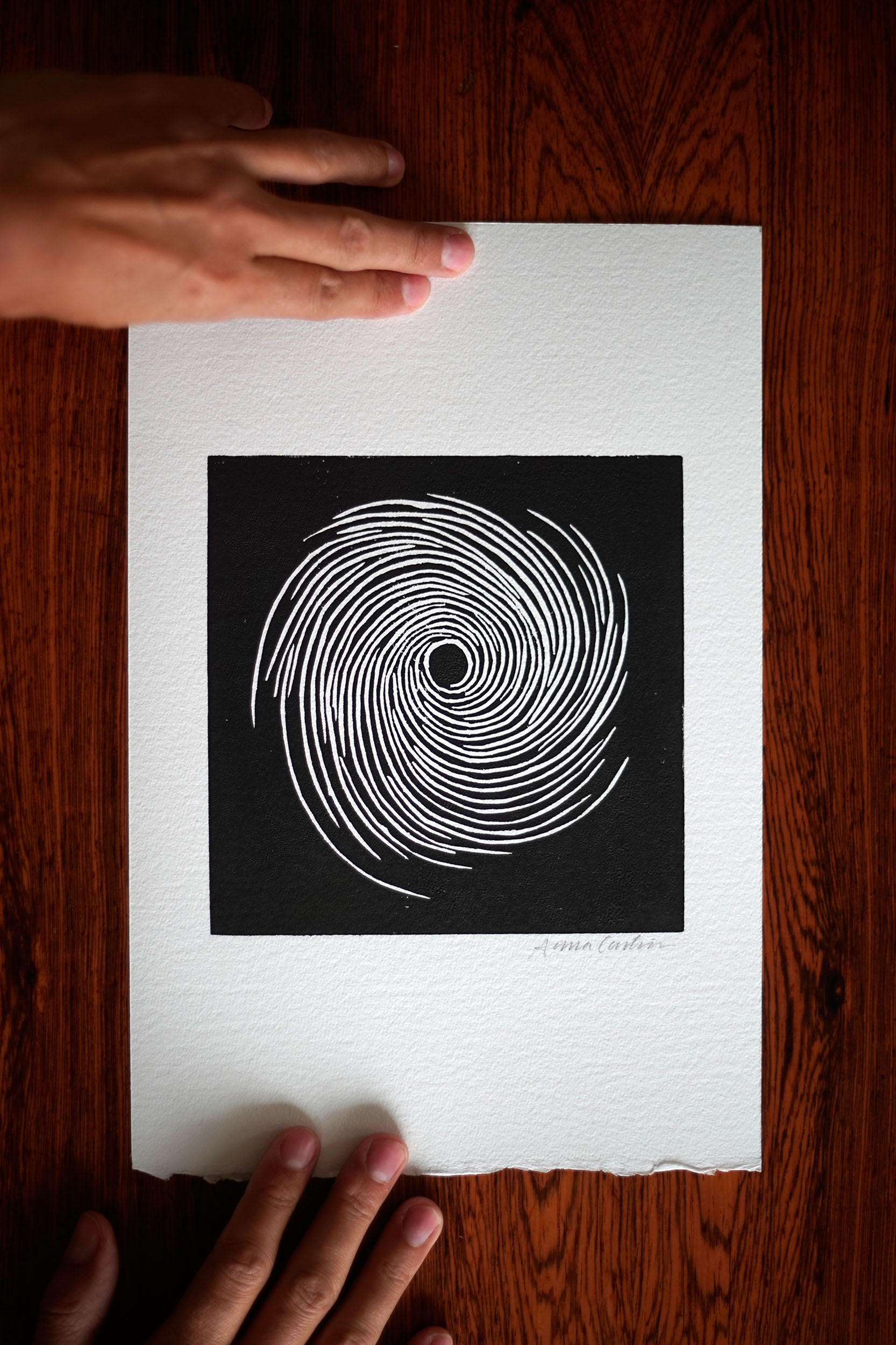 Linocut handmade artprint - Vortex - 20x30 cm