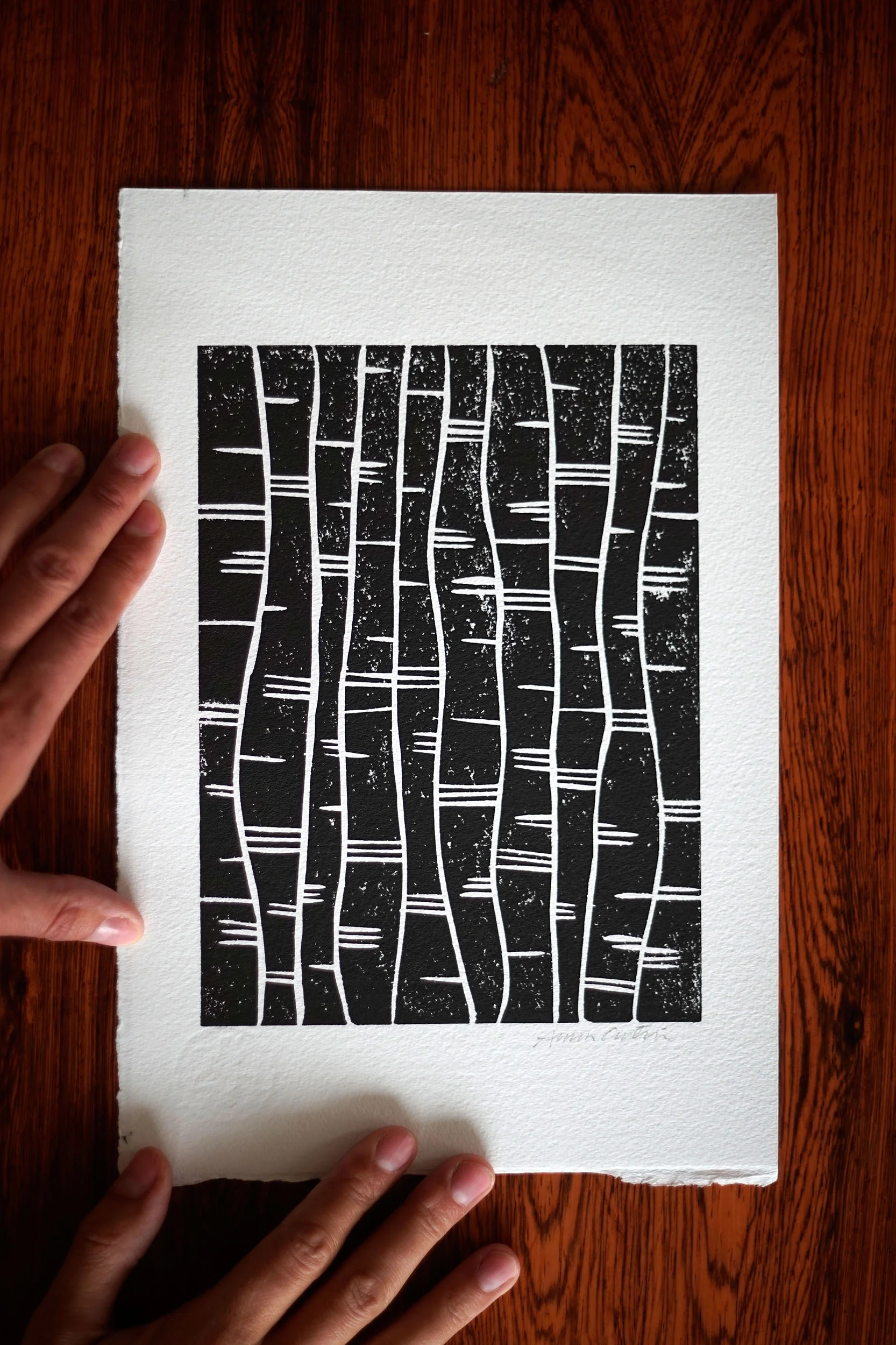 Linocut handmade artprint - In between waves - 20x30 cm