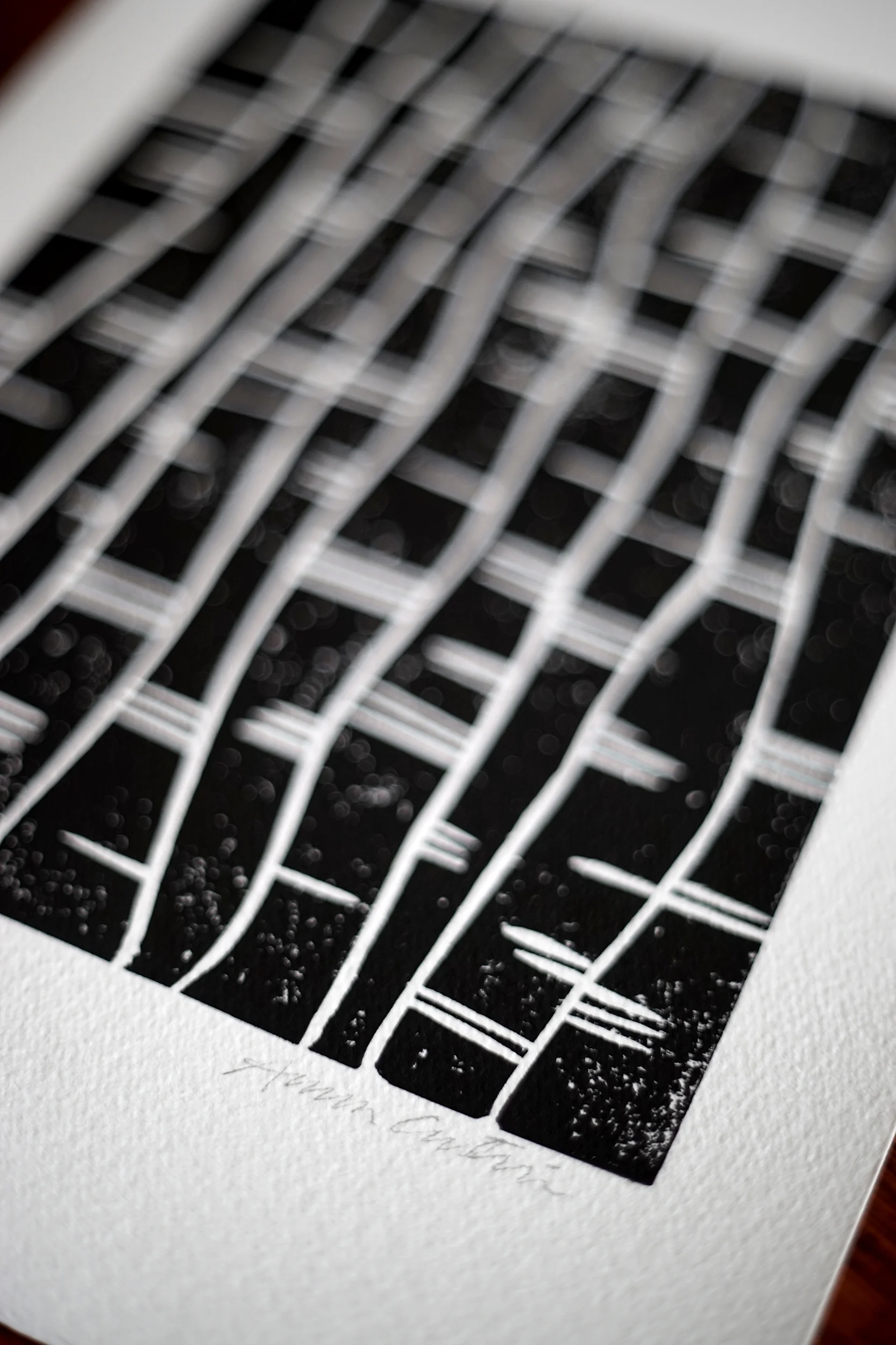 Linocut handmade artprint - In between waves - 20x30 cm