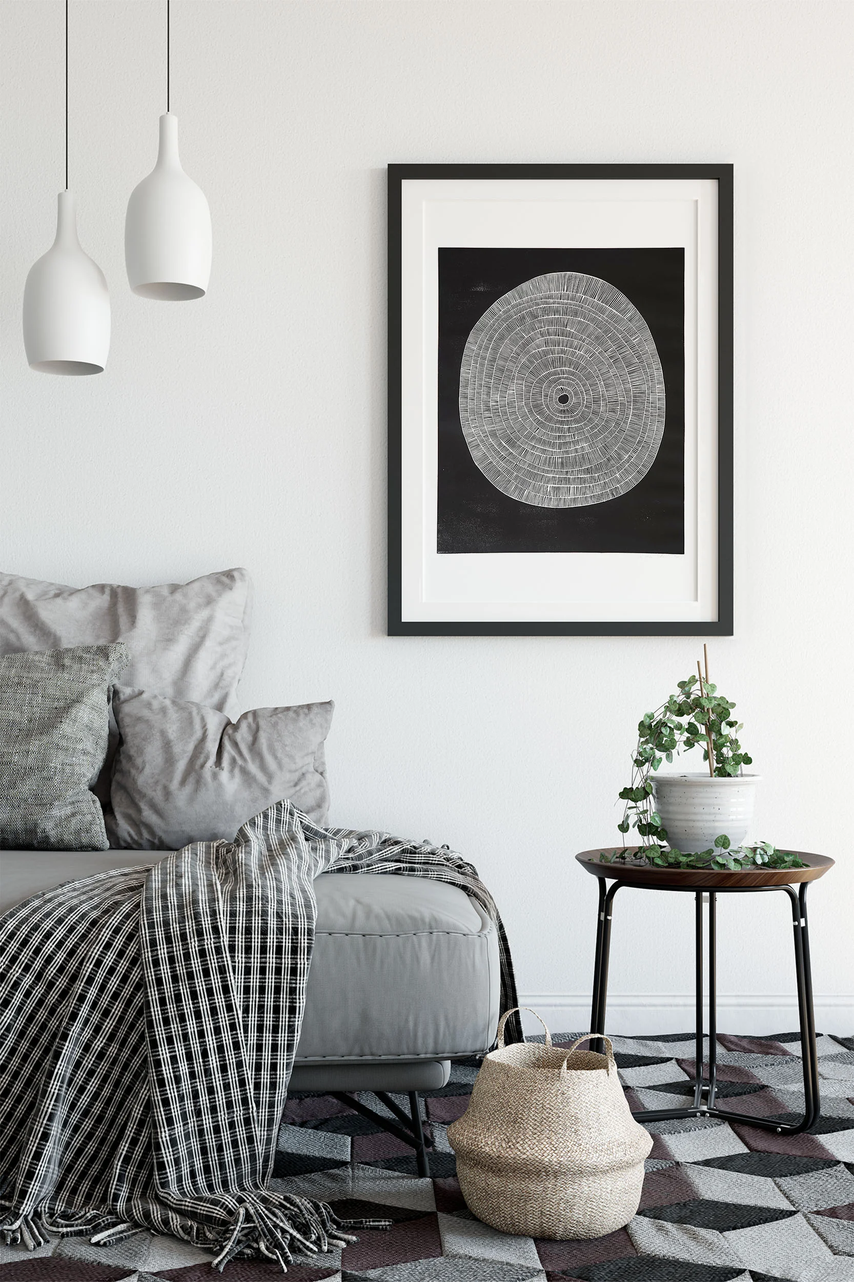 Linocut handmade artprint - Beyond the middle - 50x70 cm