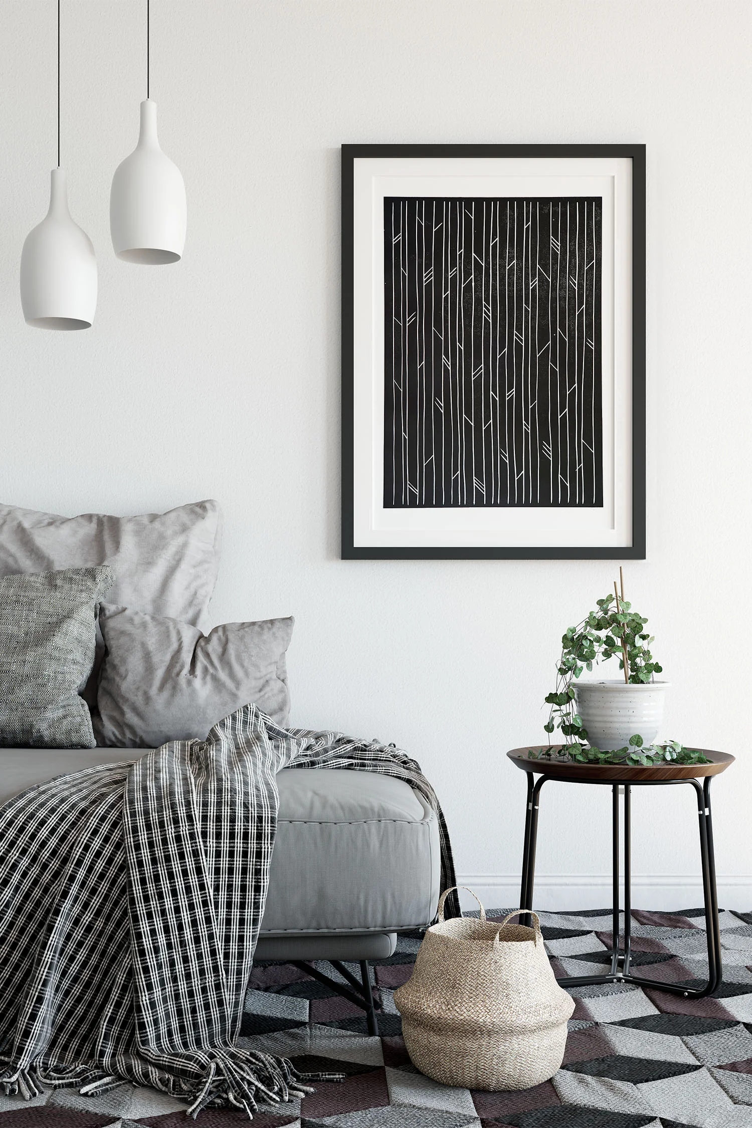 Linocut handmade artprint - In between - 50x70 cm