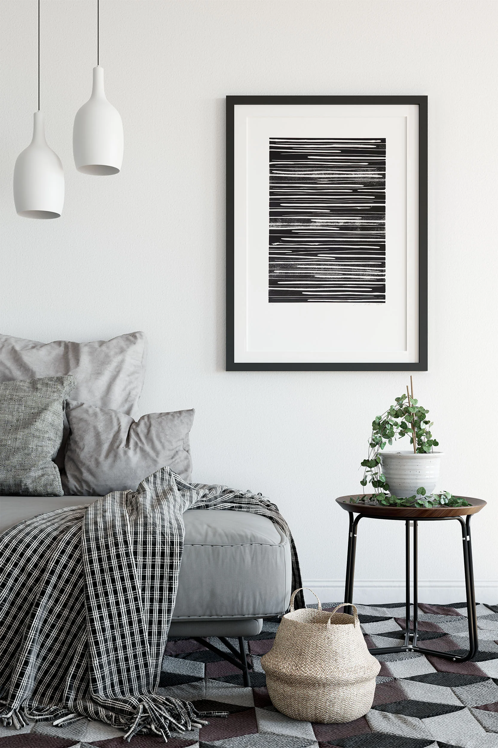 Linocut handmade artprint - Movement in balance - 50x70 cm
