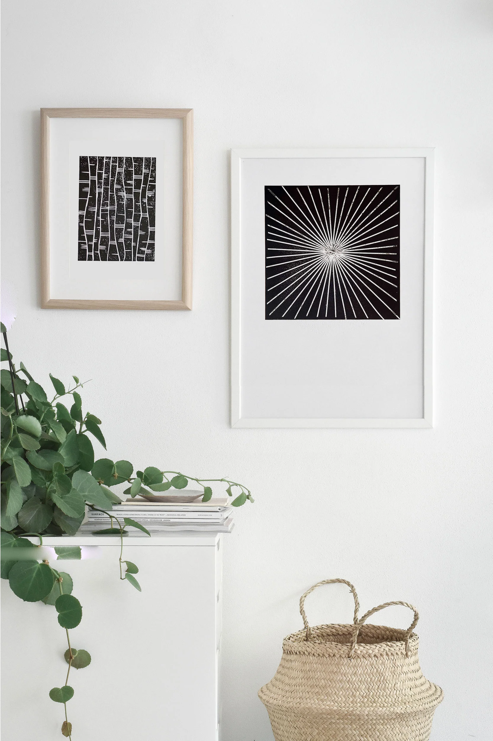 Linocut handmade artprint - In between waves - 20x30 cm