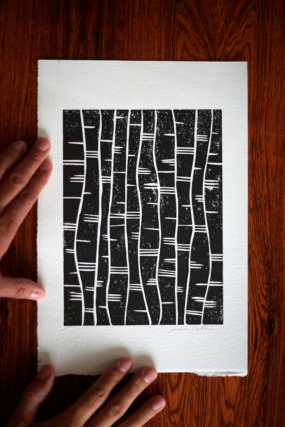 In between waves, linocut print 20x30cm