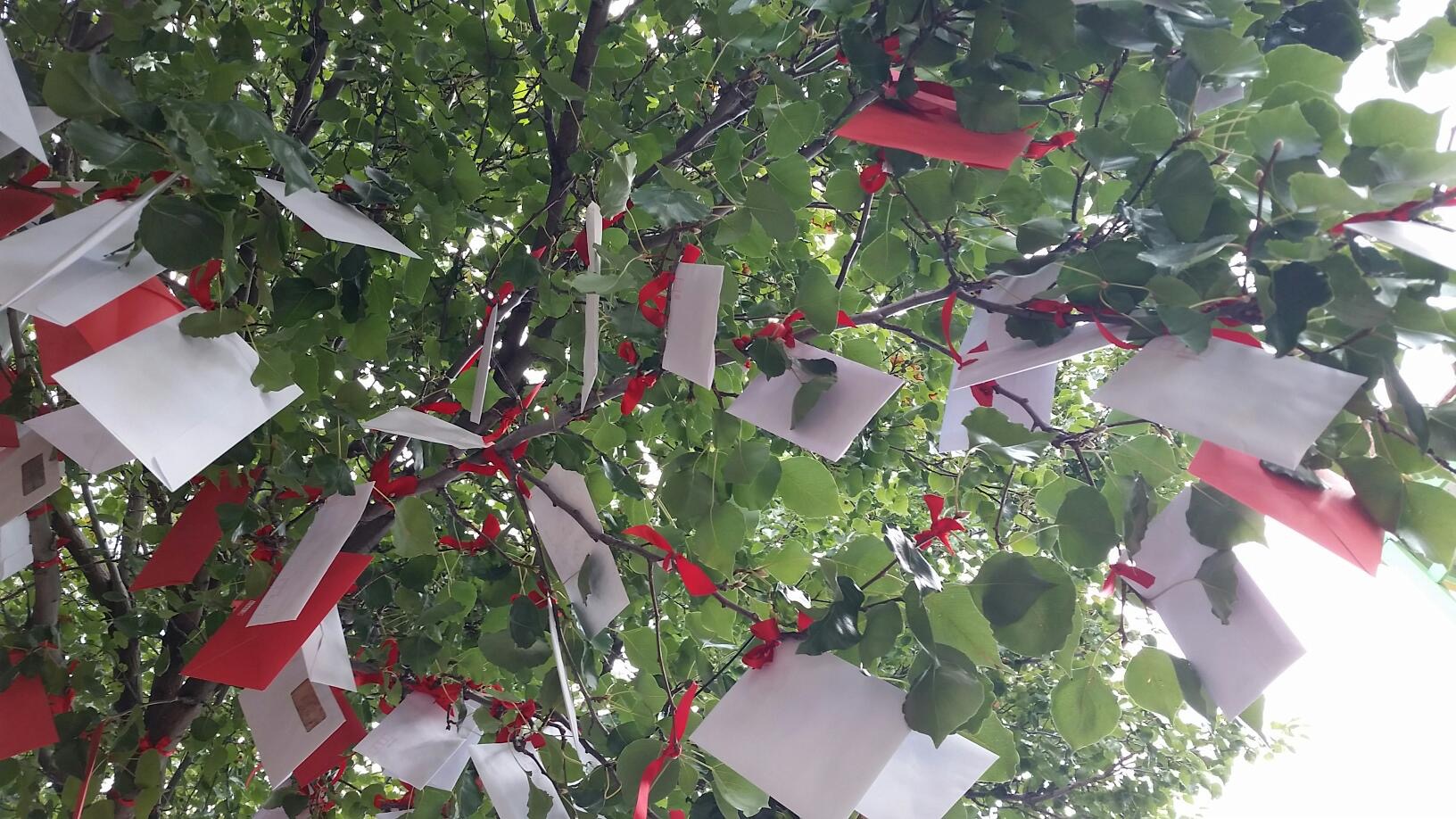 Christina Peek, Keep your old love letters, throw away your old bank statements (detail), 400 hand written love letters, envelopes, red ribbon, dimensions variable. 