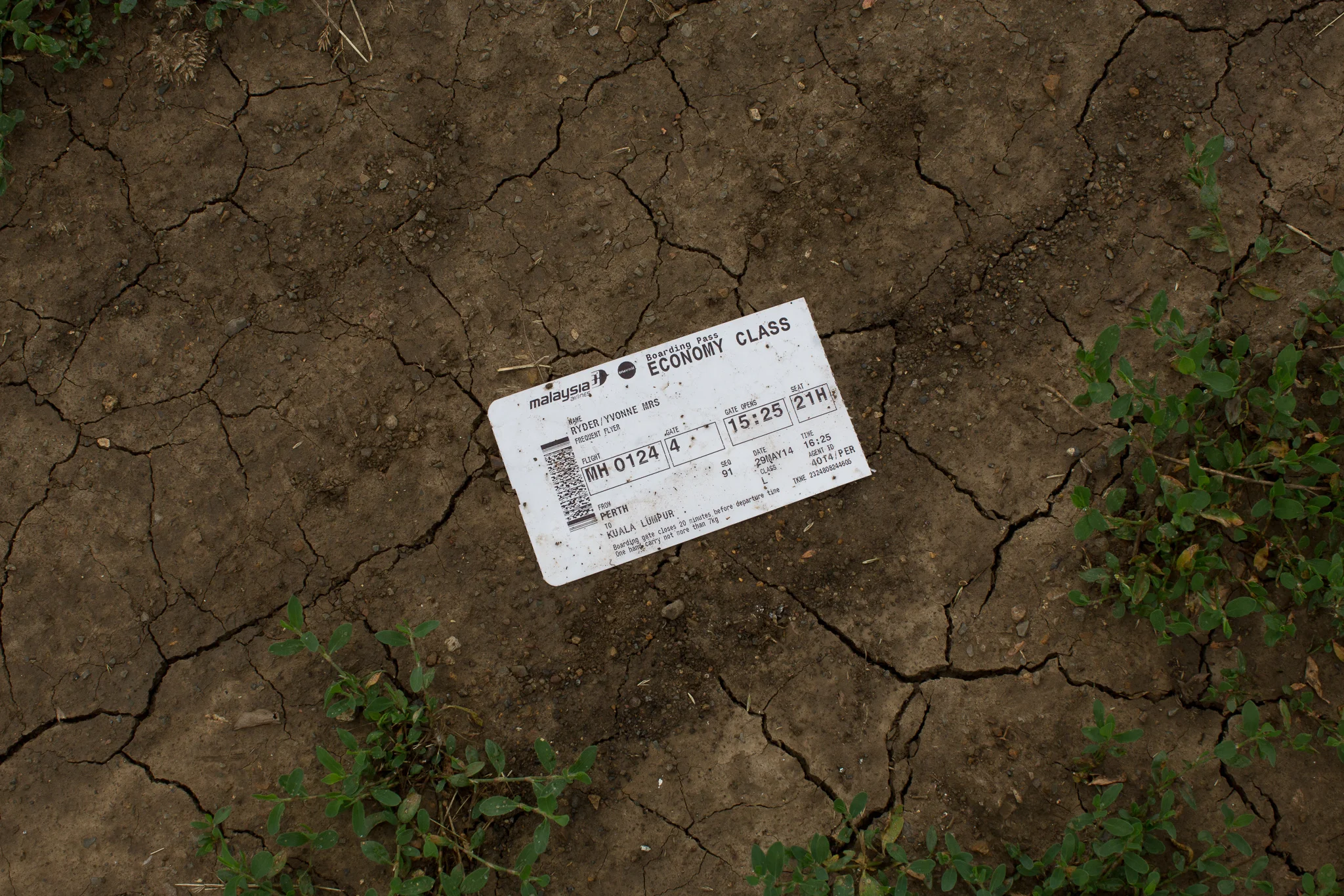 A boarding pass from a previous flight, belonging to a passenger on Malaysia Airlines flight MH17, on July 18, 2014 in Grabovo, Ukraine. Air Malaysia flight MH17 travelling from Amsterdam to Kuala Lumpur has crashed on the Ukraine/Russia border near the town of Shaktersk. The Boeing 777 was carrying 298 people.