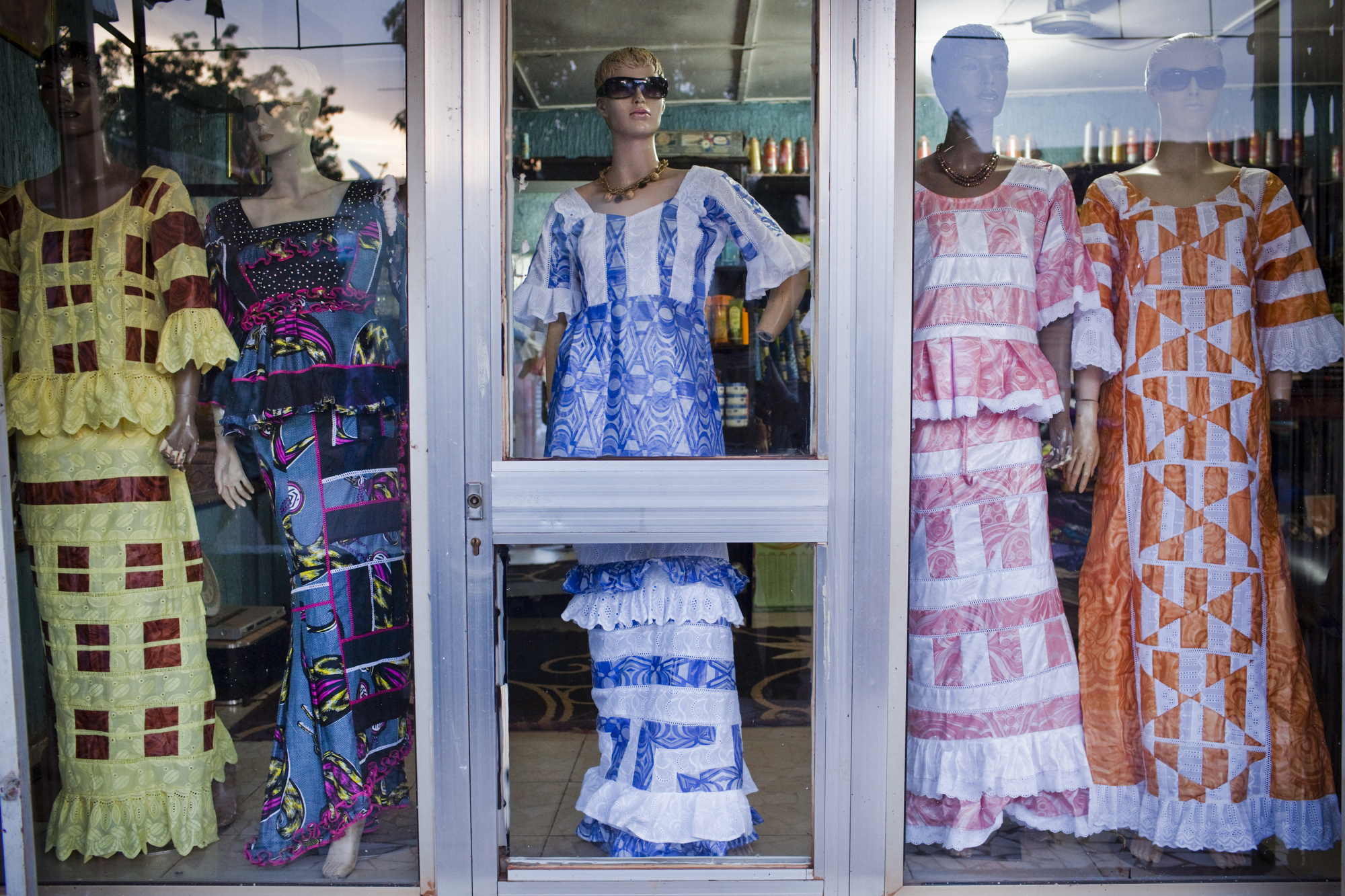  Bamako, Mali. OCTOBER 2013. A clothing store in Bamako, Mali. 

Summary: Mali, a predominantly Muslim country, has been known for it�s vibrant culture, rich ancient Islamic history, religious tolerance and joyful music and dance. Yet much of this cu