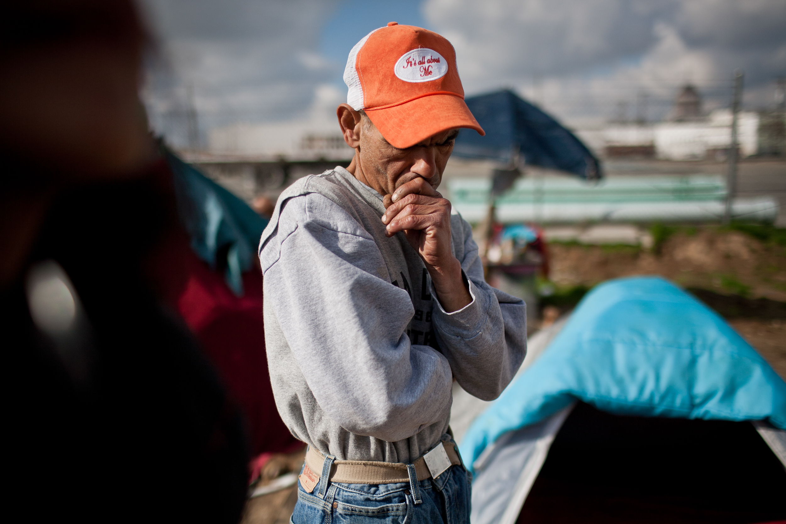  A resident of a homeless tent camp in Fresno, California. 