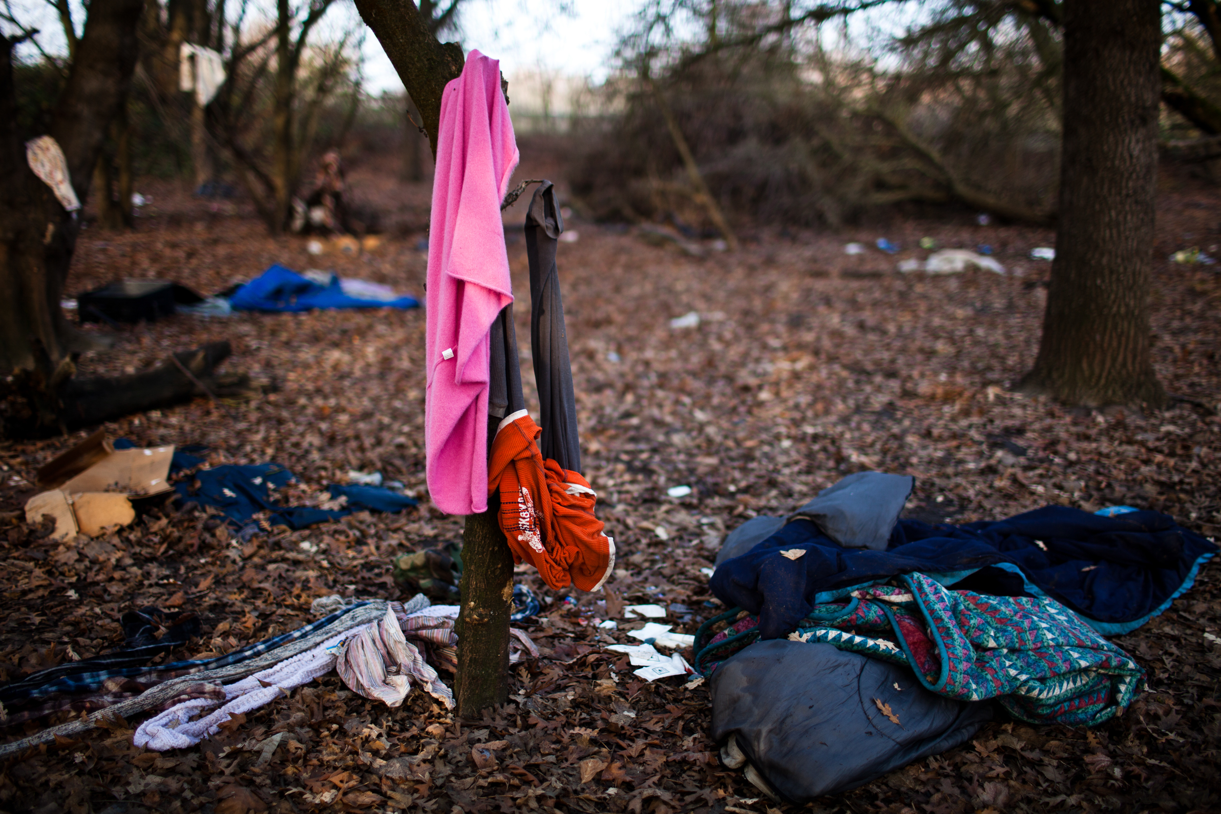  The remains of a former SafeGround homeless tent camp that was flooded out in Sacramento, California. 