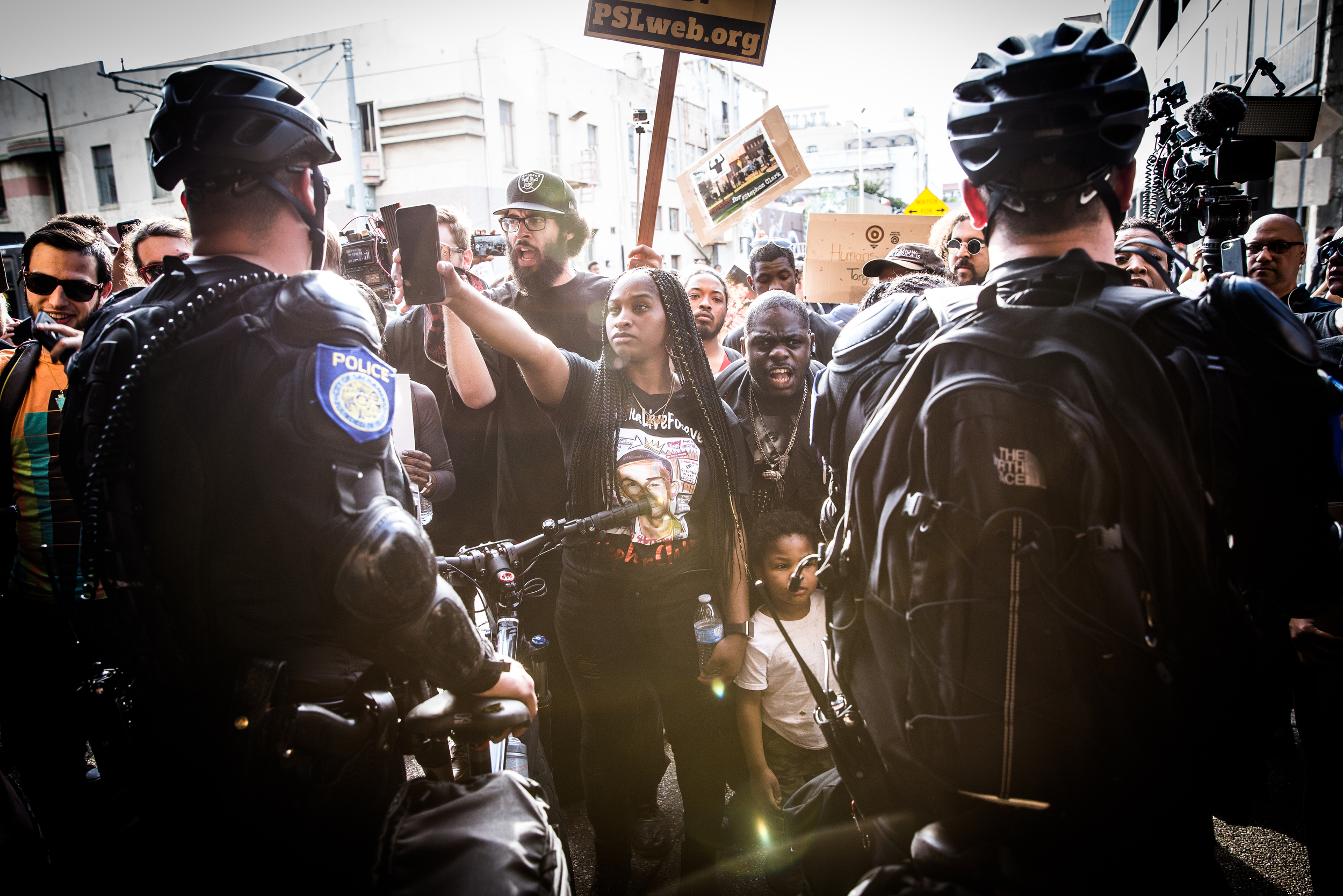  Black Lives Matter protestors confront police in downtown Sacramento on March 29, 2018. Stephon Clark was shot and killed by two Sacramento police officers in his grandmother’s backyard while they investigated a vandalism complaint. Since his death,