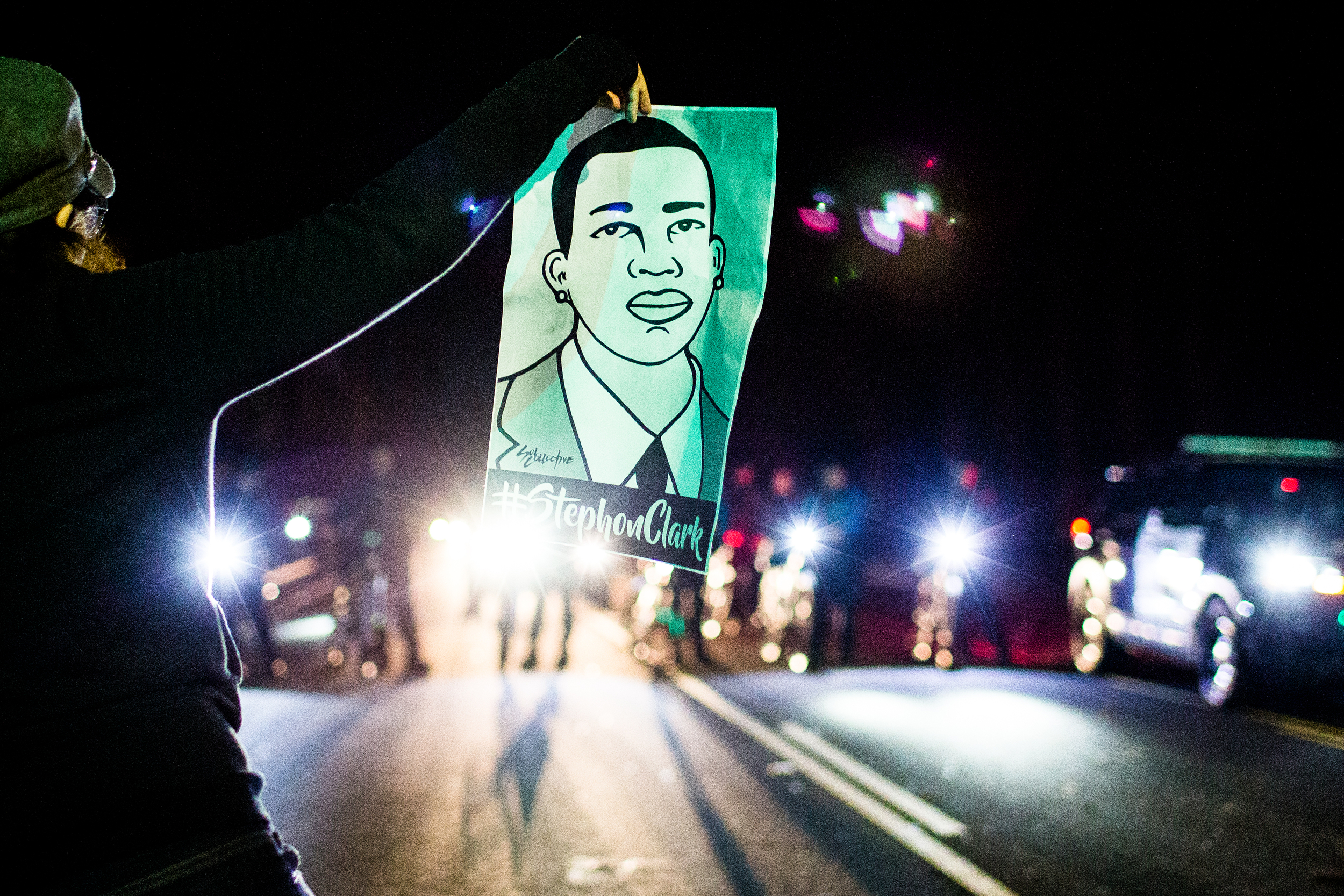  Protestors march through a wealthy East Sacramento neighborhood known as the "Fab Forties" to protest the Sacramento County District Attorney's decision to not charge the officers who shot an unarmed Clark in 2018. Sacramento Police ended the evenin