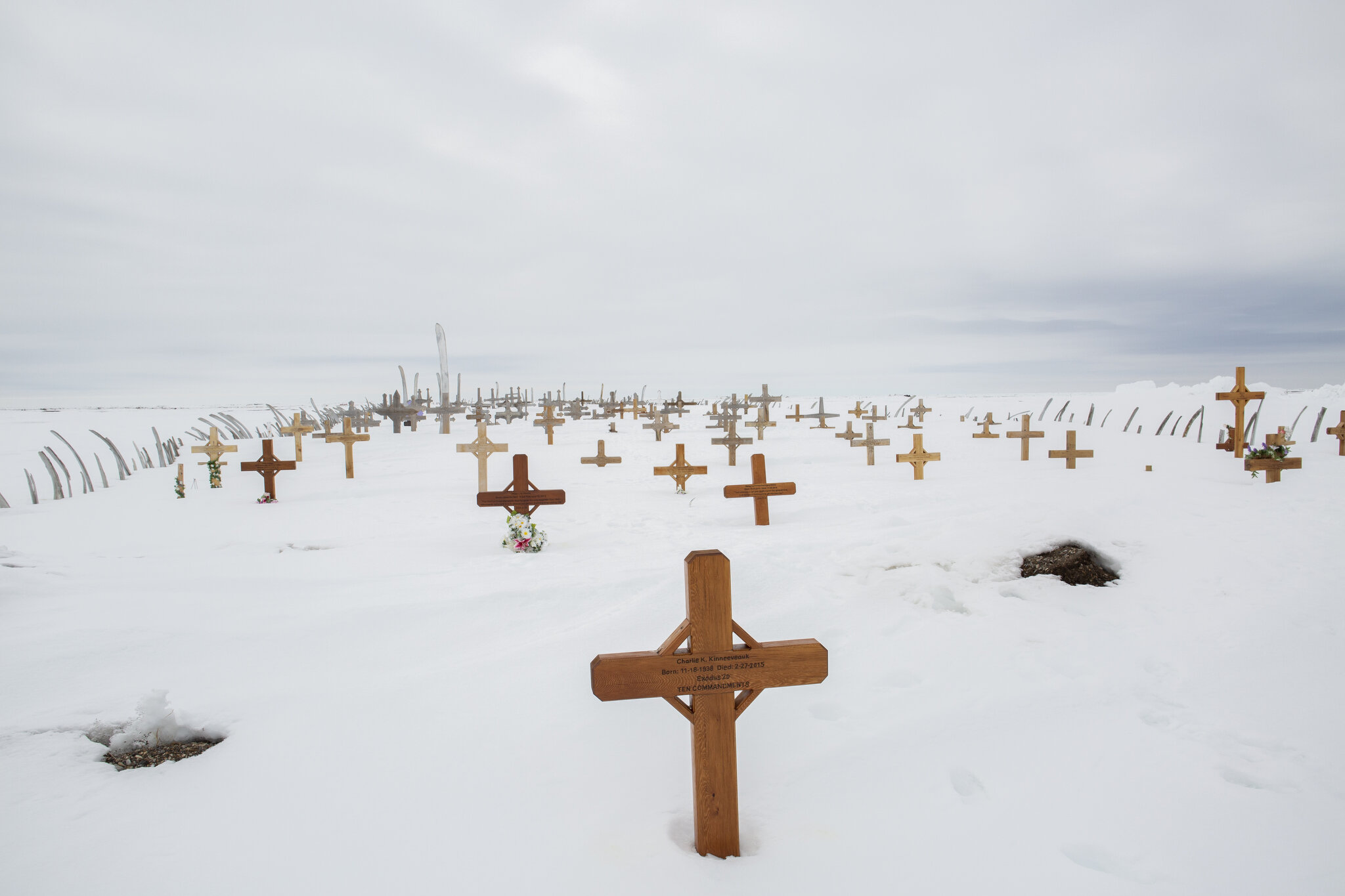  The cemetery for whaling captains in Point Hope, Alaska. May 8th, 2015. The cemetery fence is made of bleached whale bones. According to the Arctic Slope Regional Corporation, Point Hope is the longest continually inhabited community in North Americ