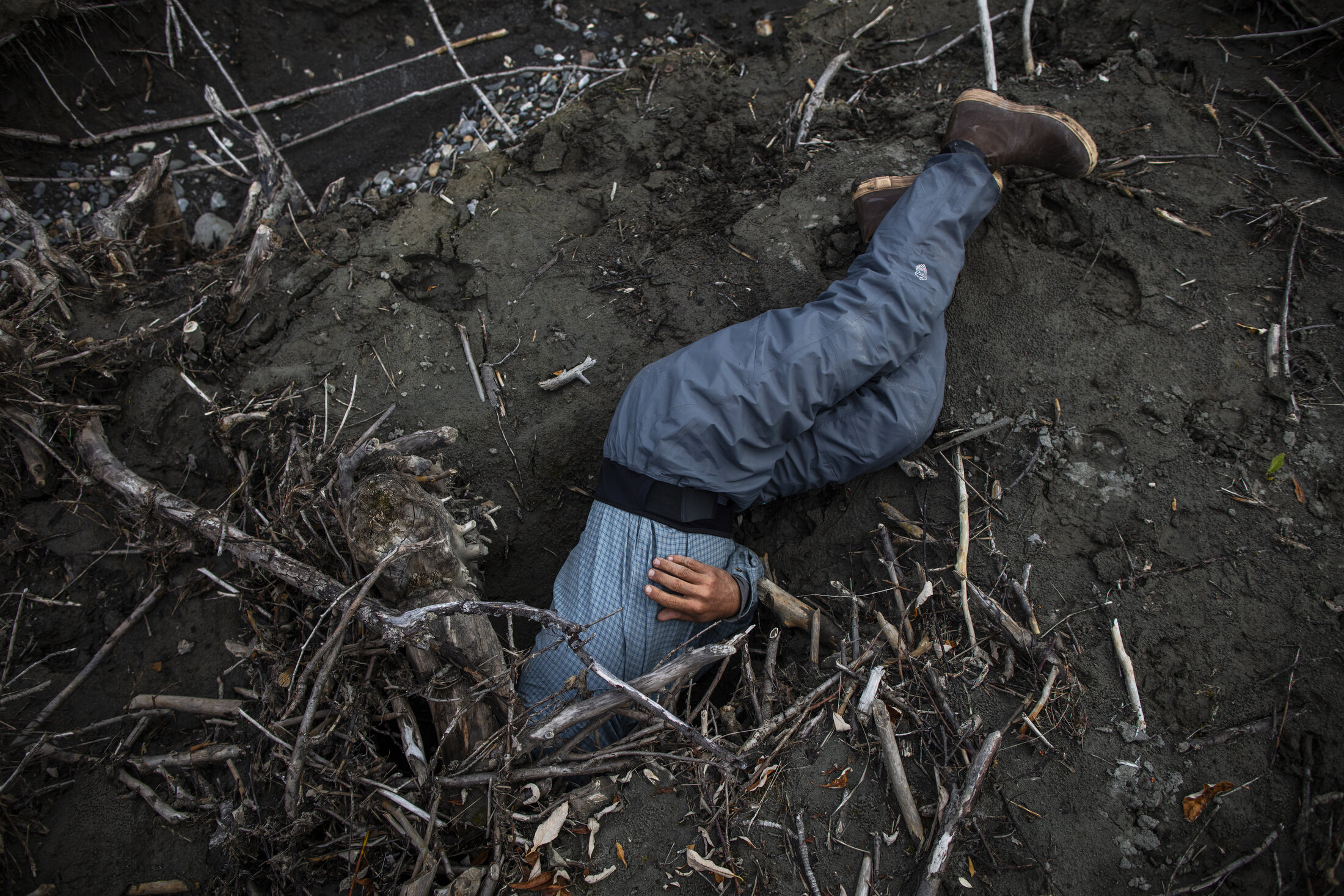  Exploring an entryway to an abandoned beaver dam on an expedition that follows ecologist Ken Tape, guide Michael Wald (Pictured here)and National Geographic writer Craig Welch as they look at the ecological impact of beavers in the Arctic for approx