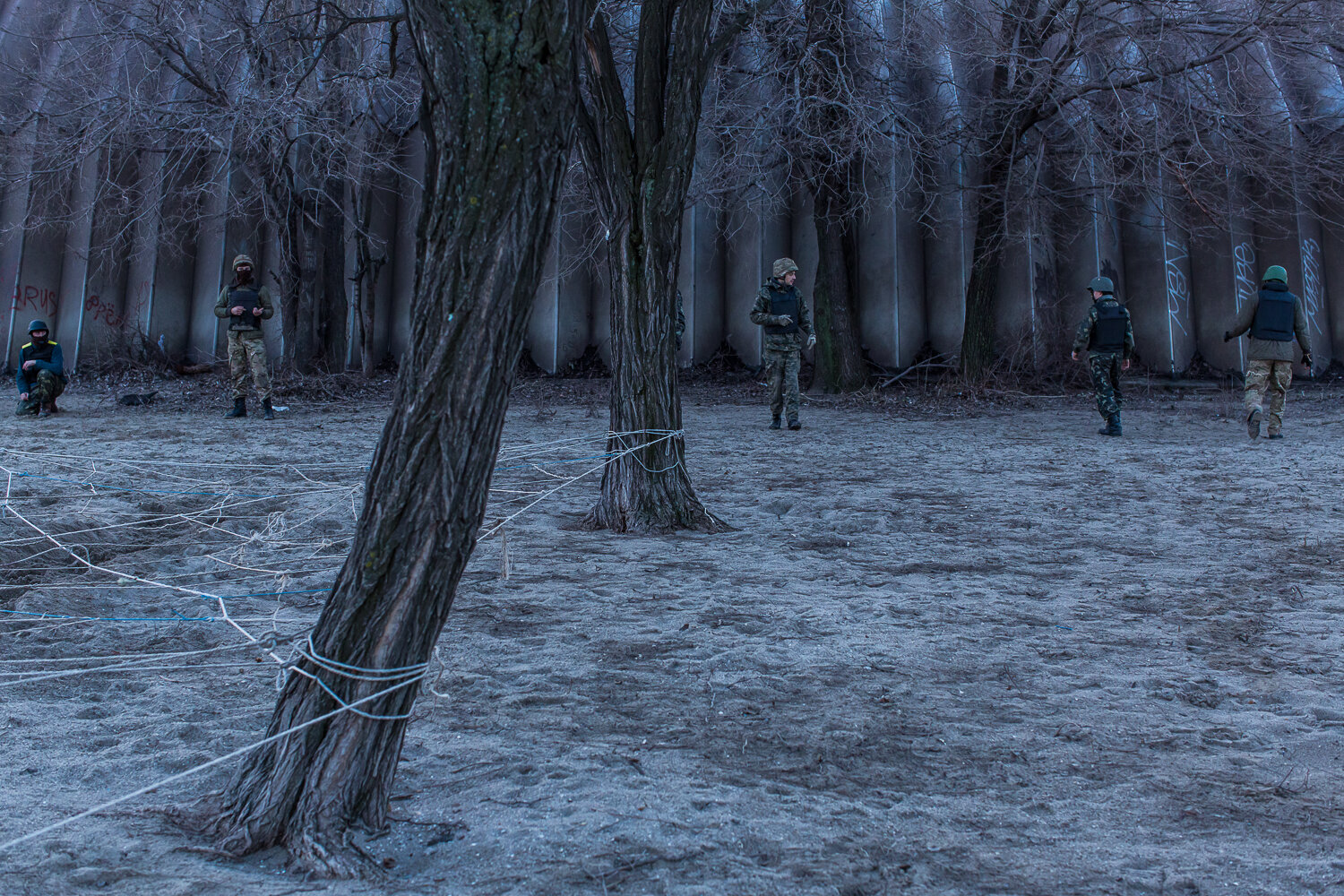  New recruits of the St. Mary's Battalion undergo training on the beach at their base on the Sea of Azov on February 4, 2015 in Mariupol, Ukraine. The pro-Ukraine battalion is one of a few tasked with defending the port city, which was hit late last 