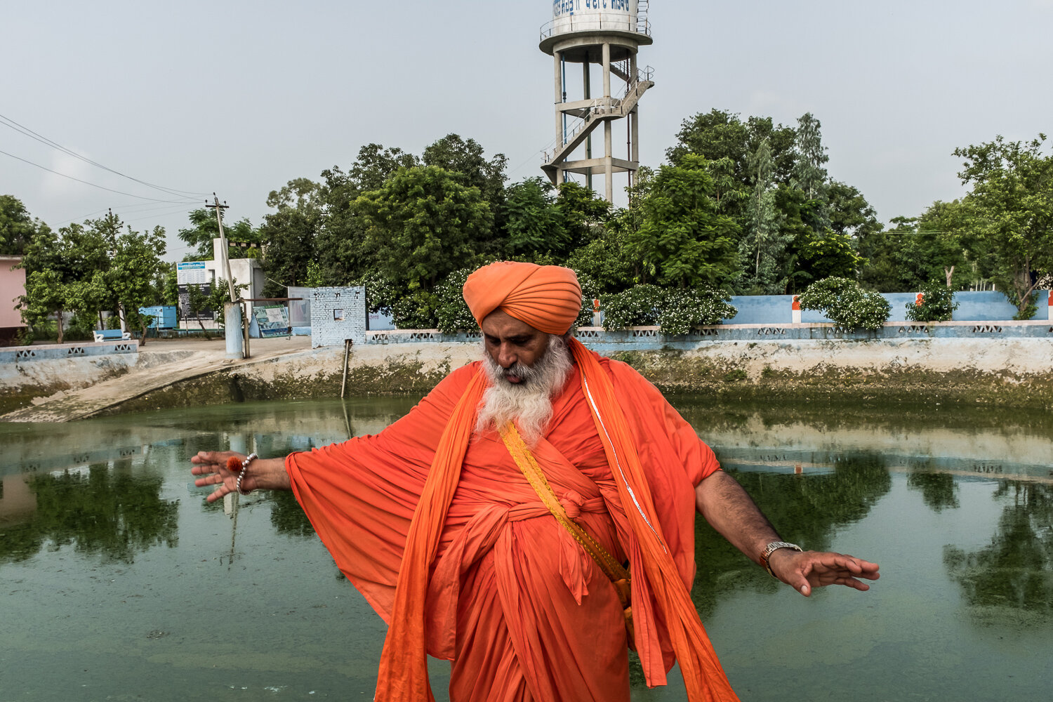  Sant Balbir Singh Seechewal, a Sikh guru, gives a tour of the local water treatment plant he created on Saturday, August 5, 2017 in Seechewal, Punjab, India. Baba Ji's method of treating polluted local waterways in order to purify the water and redi