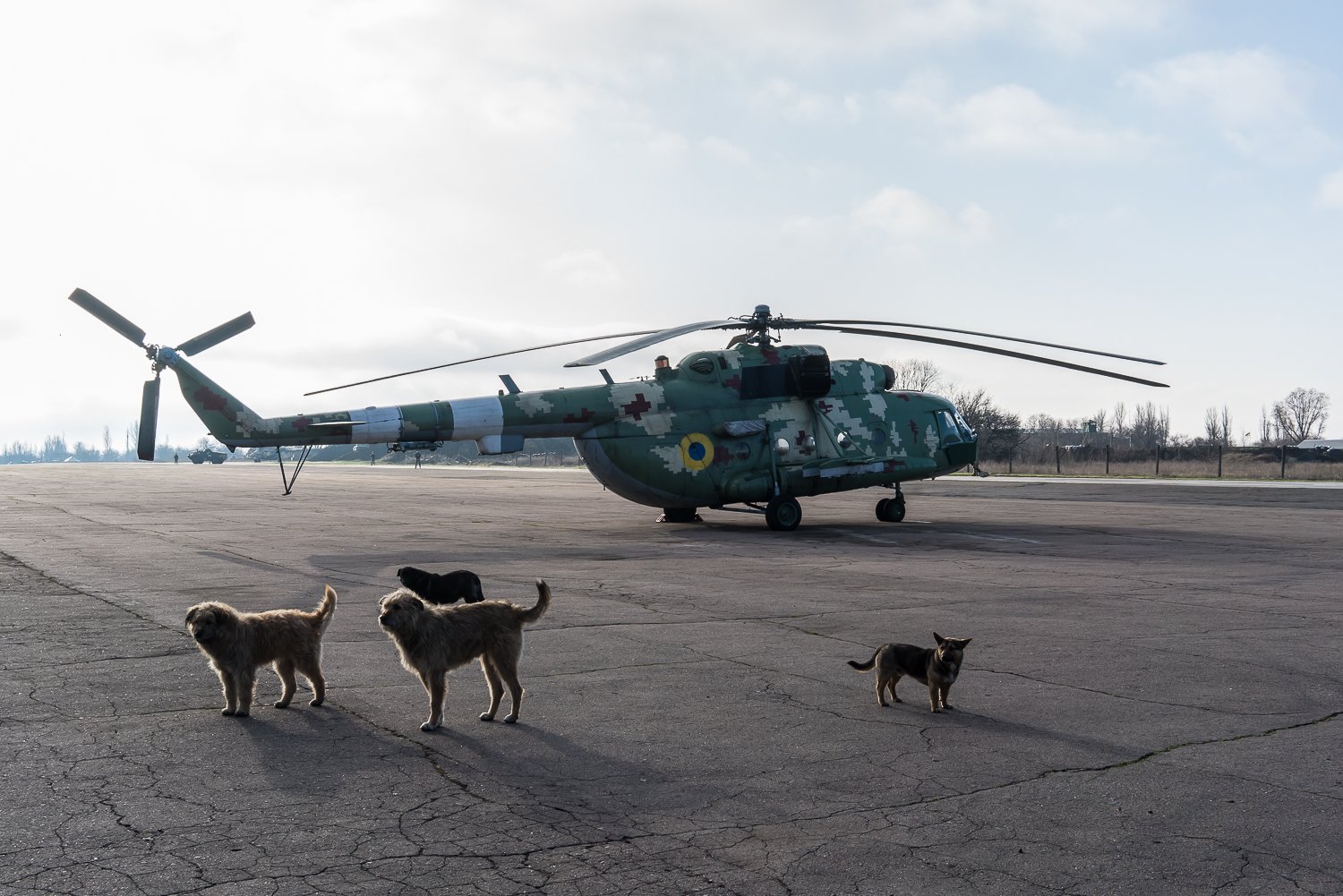  A military helicopter at the Kramatorsk airport on Friday, April 16, 2021 in Kramatorsk, Ukraine. 
