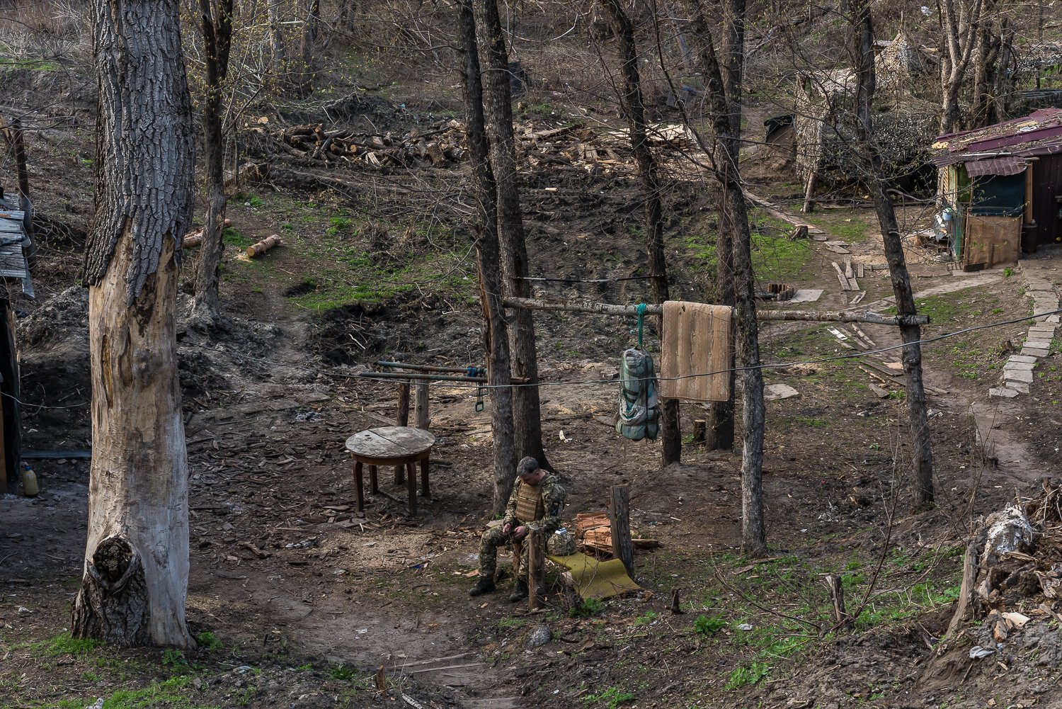  A Ukrainian soldier at a front-line position on Friday, April 16, 2021 in Shchastya, Ukraine. 