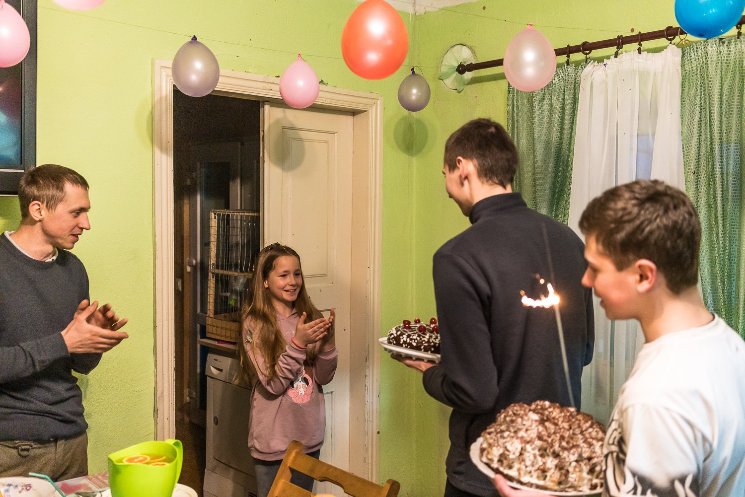  Lena Rusnak, center, celebrates her 11th birthday at the home for disadvantaged children where she lives, which is operated by the charity Christian Rescue Service, on Friday, January 28, 2022 in Pionerske, Ukraine. 