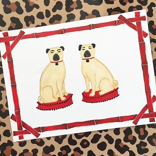 Quincy &amp; Ralph wanted to say hello to all our new followers and see if you have you heard the good #news? Willa Heart is officially #live and taking #orders! I'm so happy to share my little #babies with you! #pugs #meninblack #red #bamboo #leopar