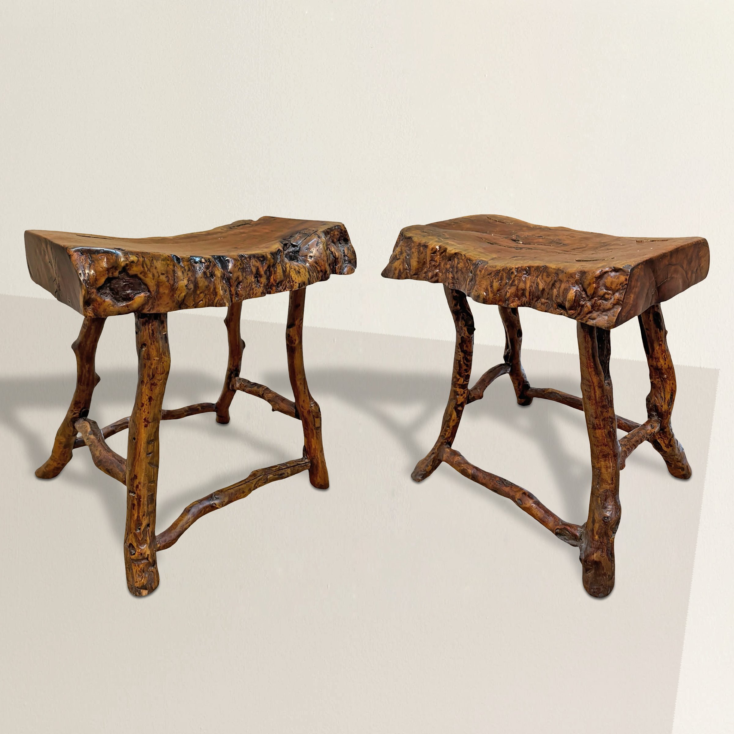 Pair of Chinese Rootwood Stools.jpg