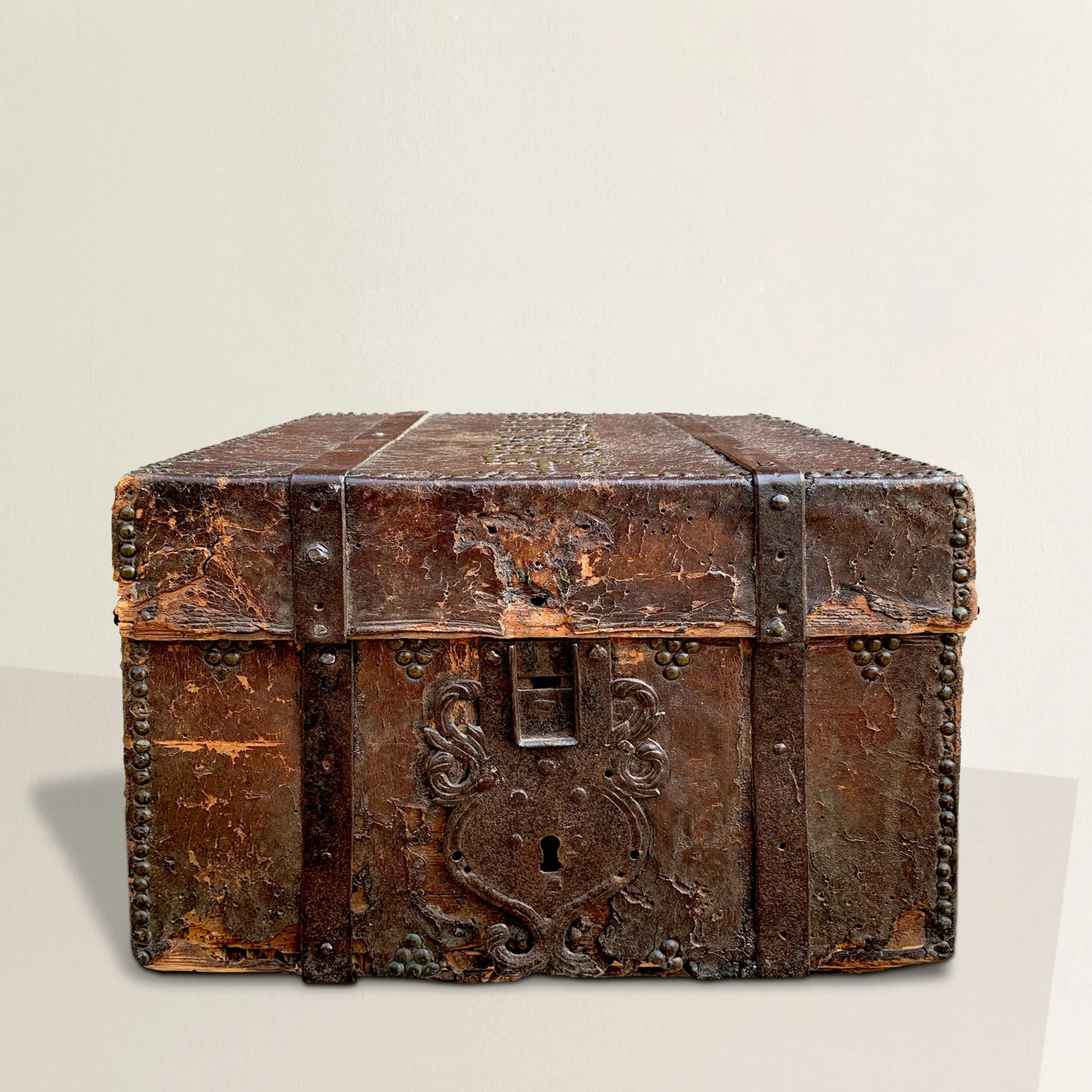 17th Century Italian Leather Lock Box
